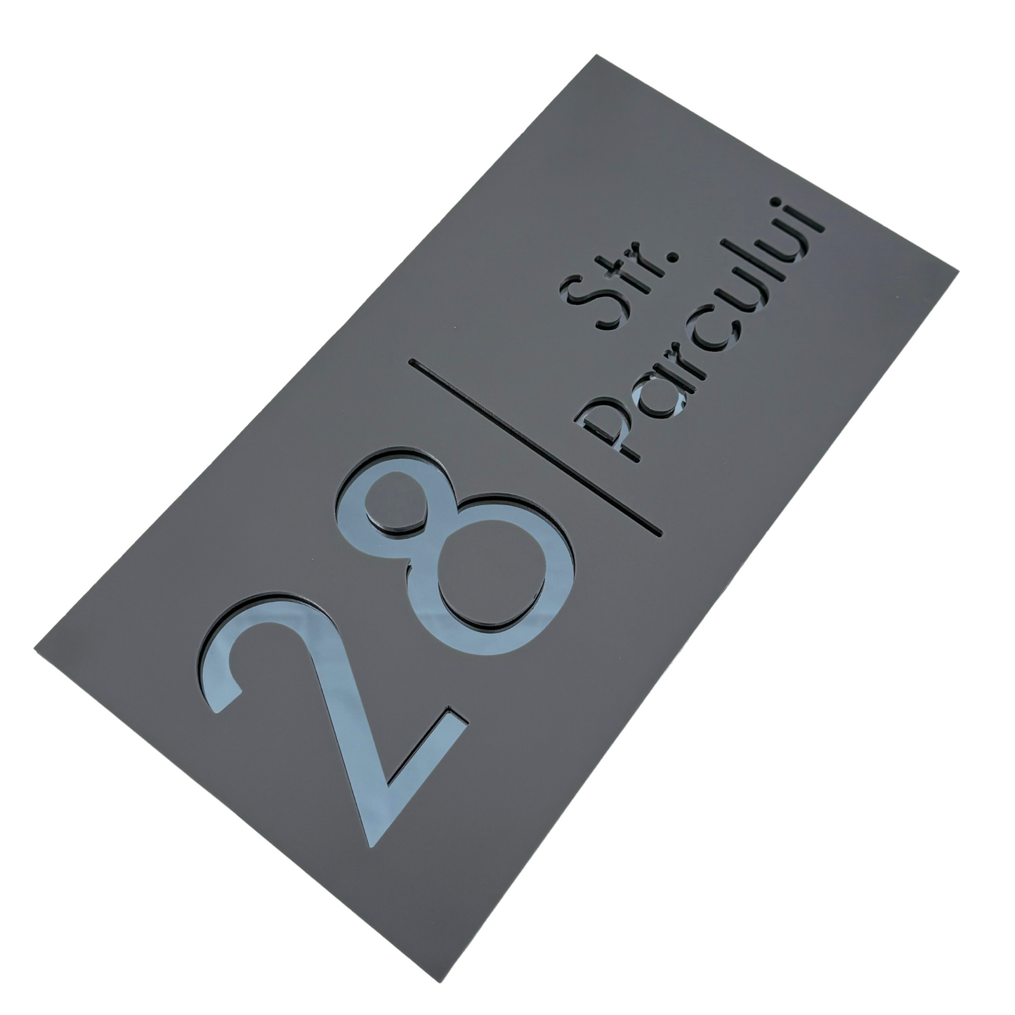PREMIUM HOUSE NUMBER - Satin Grey Anthracite Grey Mirror - 28×15 cm
