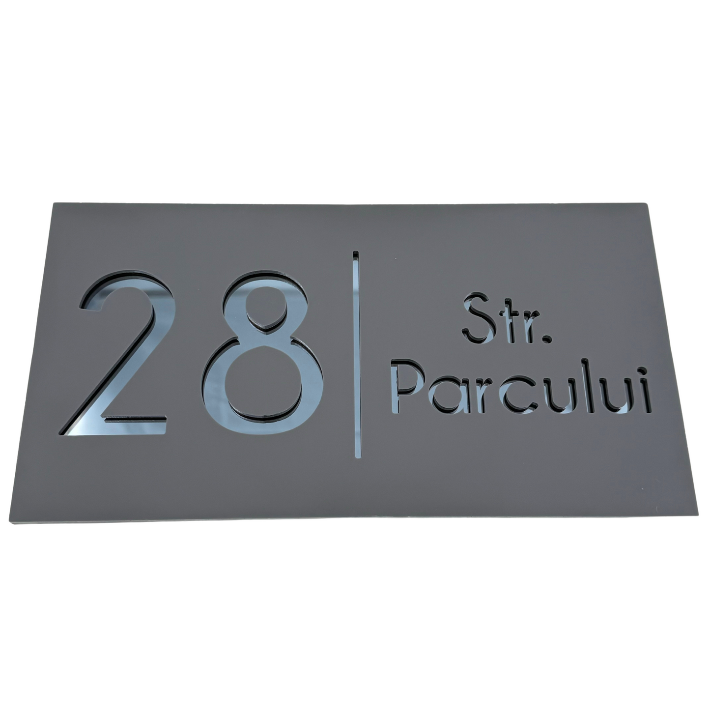PREMIUM HOUSE NUMBER - Satin Grey Anthracite Grey Mirror - 28×15 cm