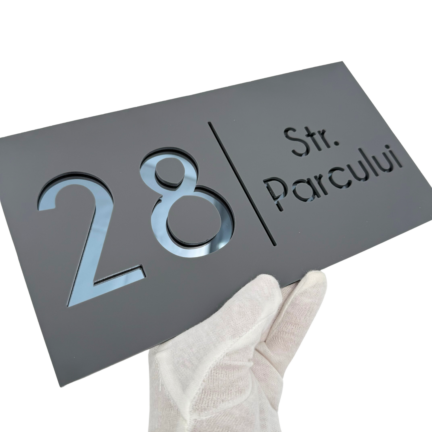 PREMIUM HOUSE NUMBER - Satin Grey Anthracite Grey Mirror - 28×15 cm