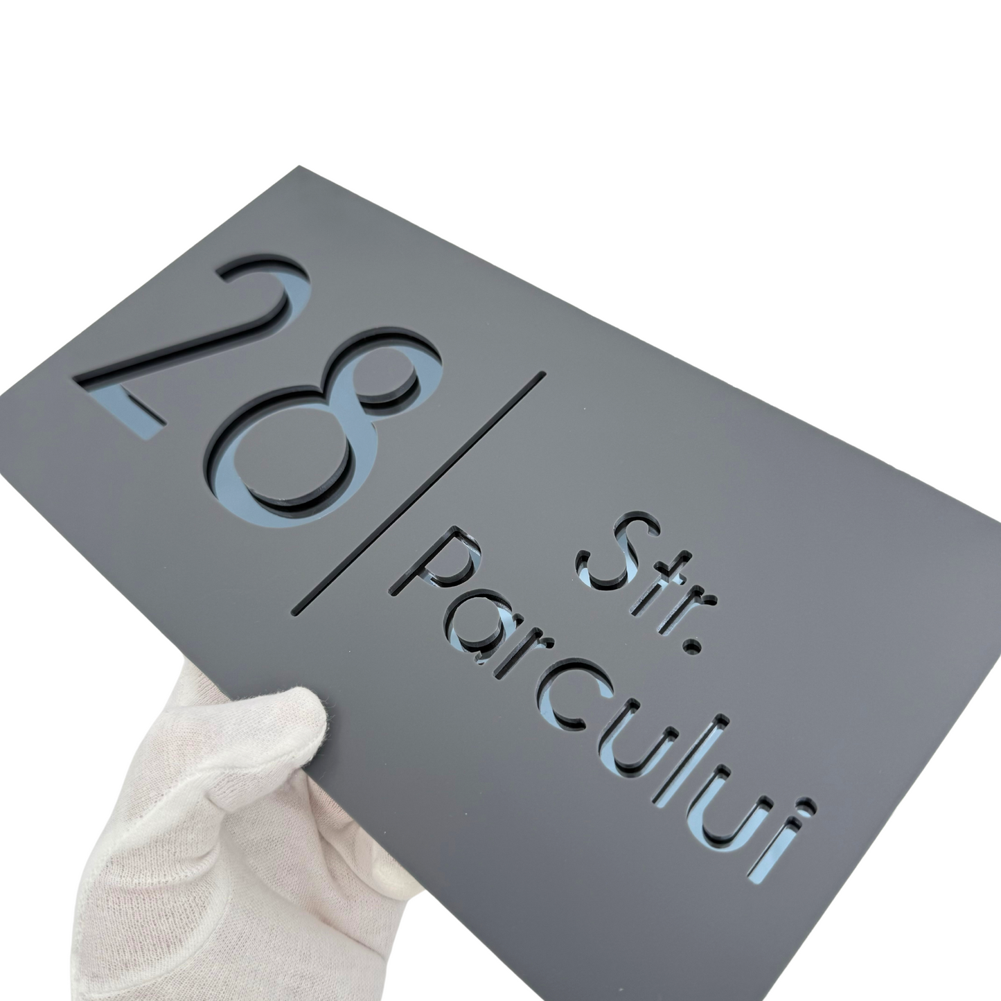 PREMIUM HOUSE NUMBER - Satin Grey Anthracite Grey Mirror - 28×15 cm