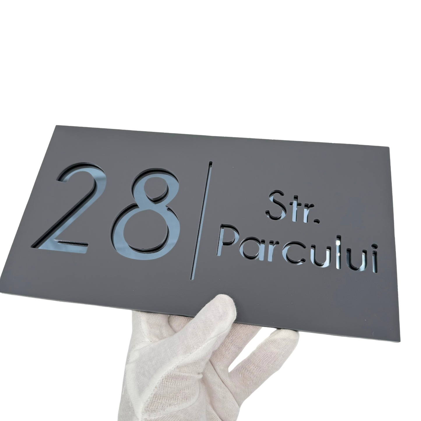 PREMIUM HOUSE NUMBER - Satin Grey Anthracite Grey Mirror - 28×15 cm