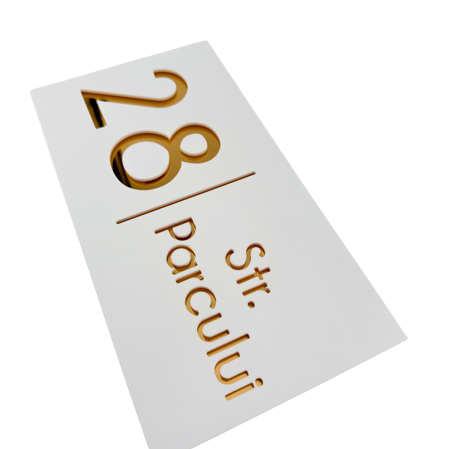 PREMIUM HOUSE NUMBER - White Satin Gold Mirror - 28×15 cm