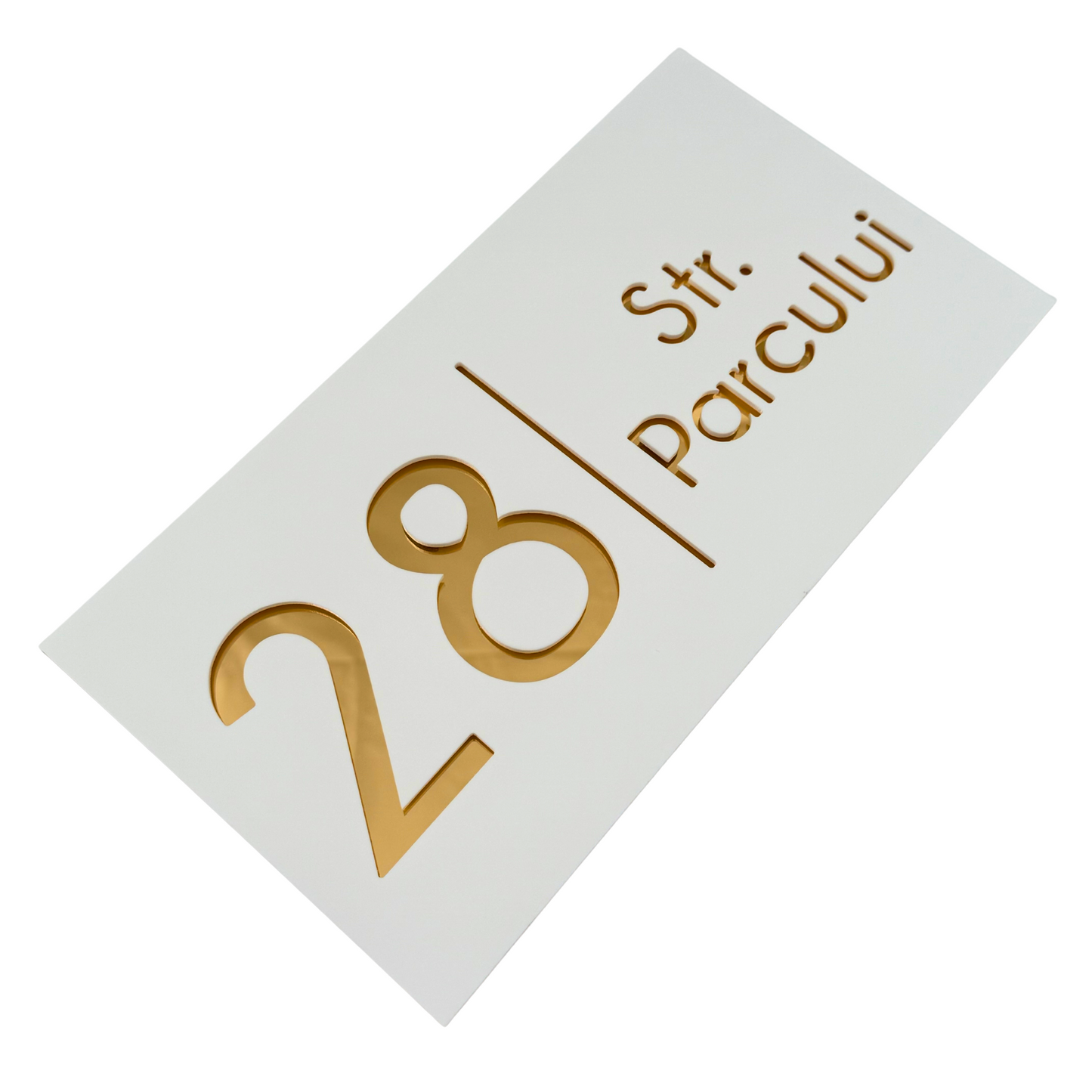 PREMIUM HOUSE NUMBER - White Satin Gold Mirror - 28×15 cm