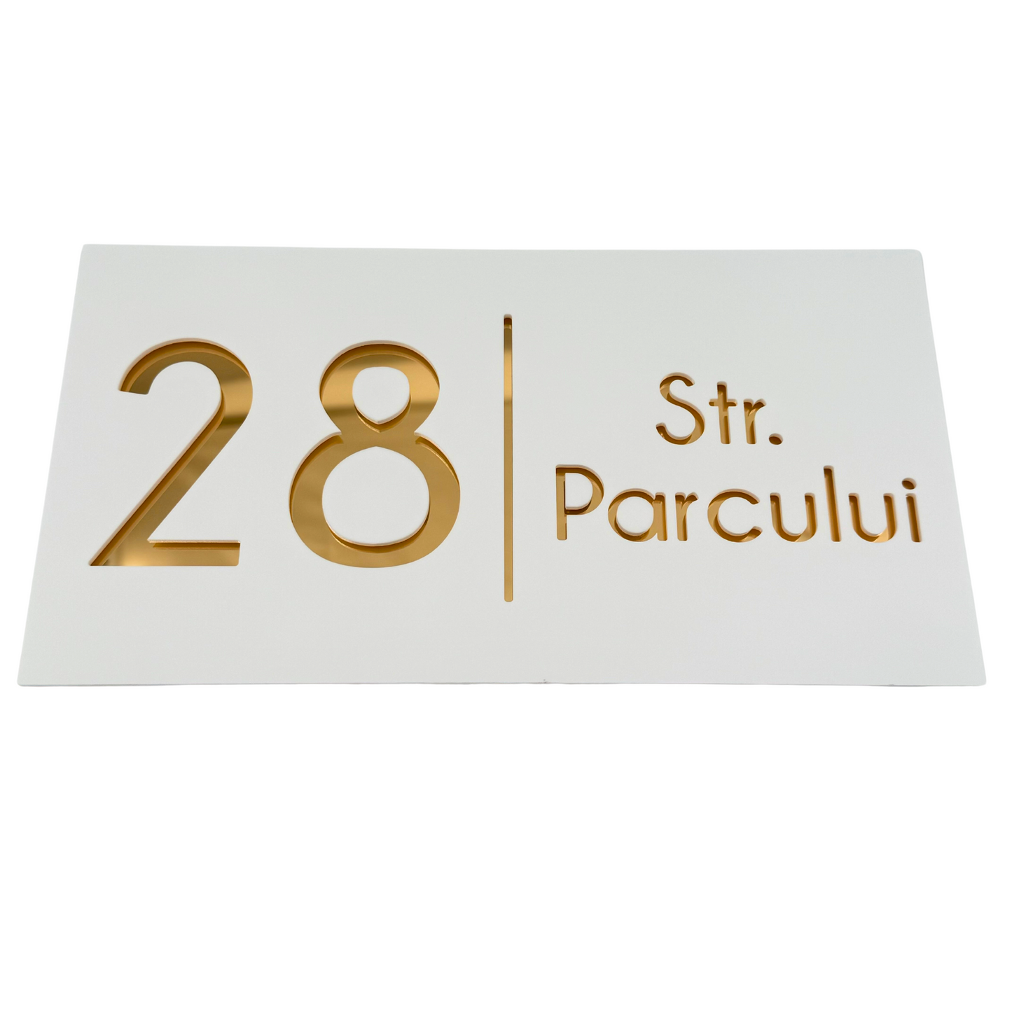 PREMIUM HOUSE NUMBER - White Satin Gold Mirror - 28×15 cm