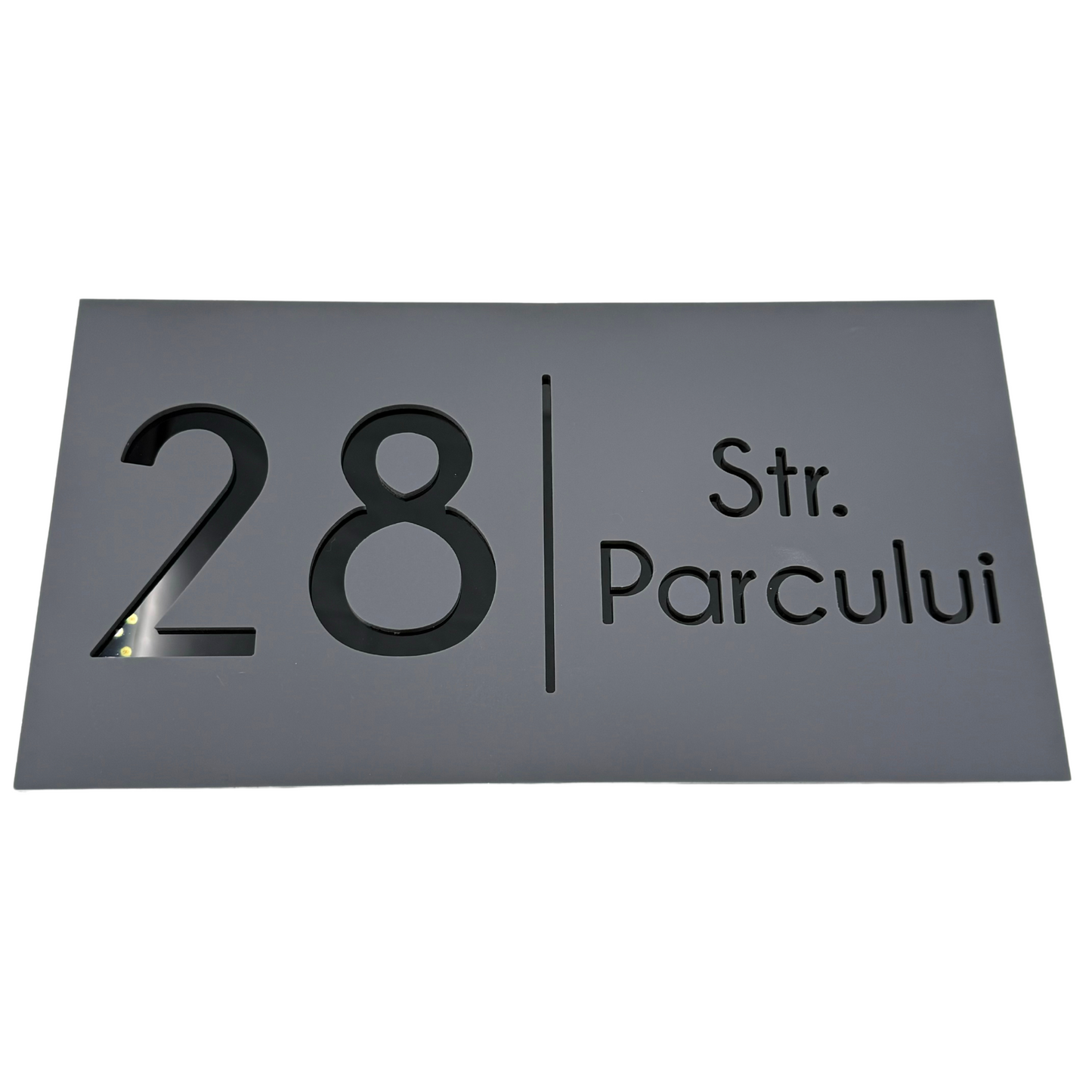 PREMIUM HOUSE NUMBER - Satin Grey Glossy Black - 28×15 cm