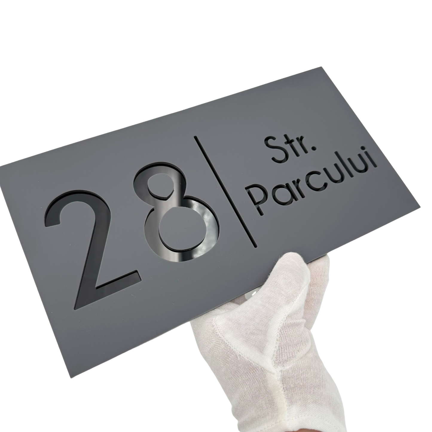 PREMIUM HOUSE NUMBER - Satin Grey Glossy Black - 28×15 cm