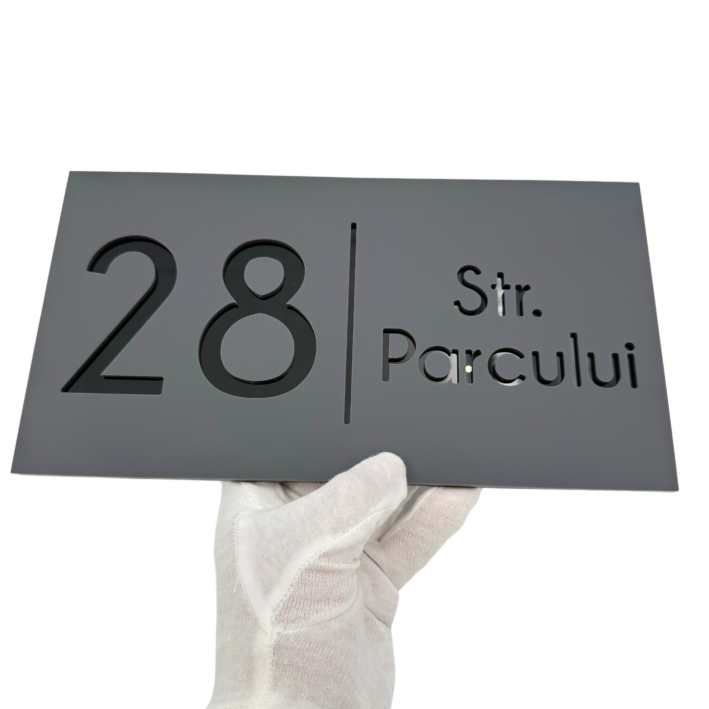 PREMIUM HOUSE NUMBER - Satin Grey Glossy Black - 28×15 cm