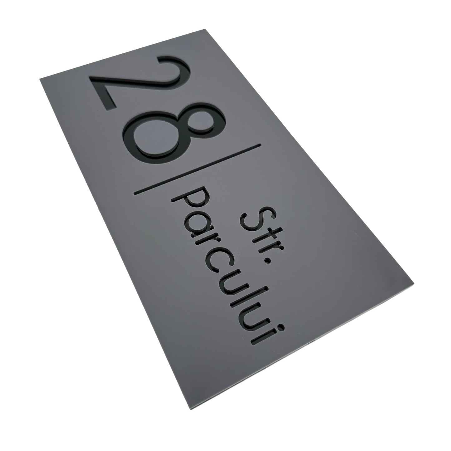 PREMIUM HOUSE NUMBER - Satin Grey Glossy Black - 28×15 cm