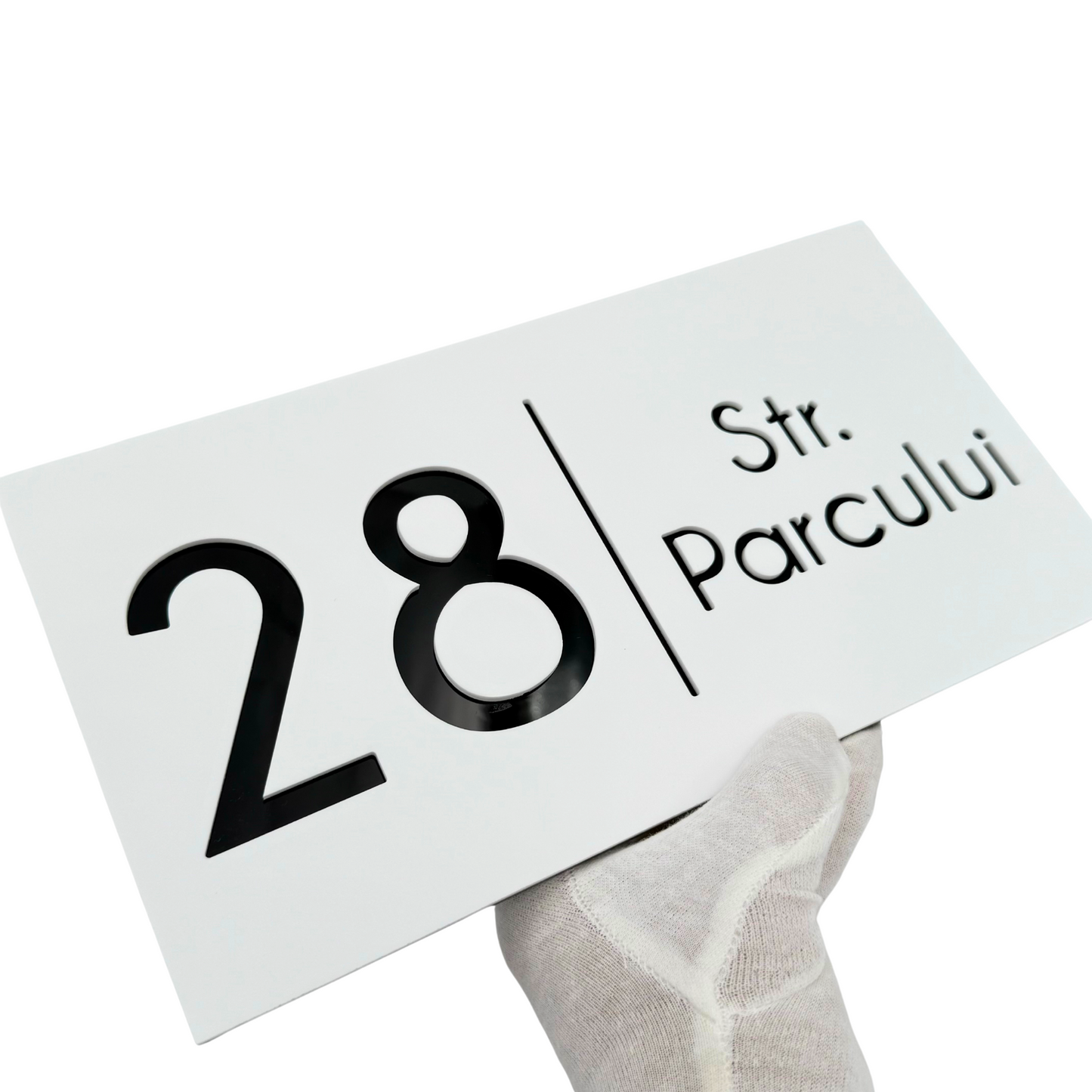 PREMIUM HOUSE NUMBER - White Satin Glossy Black - 28×15 cm