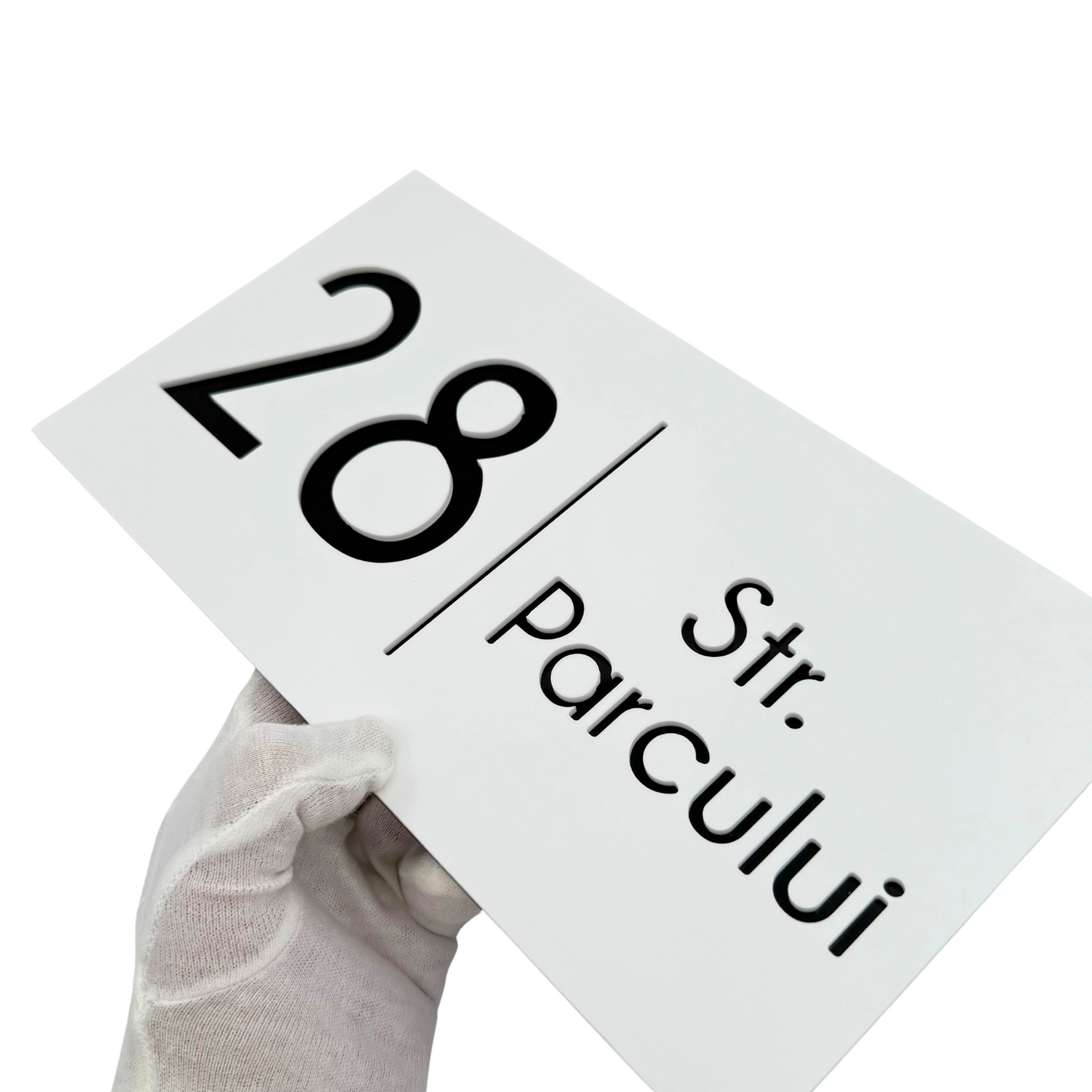 PREMIUM HOUSE NUMBER - White Satin Glossy Black - 28×15 cm