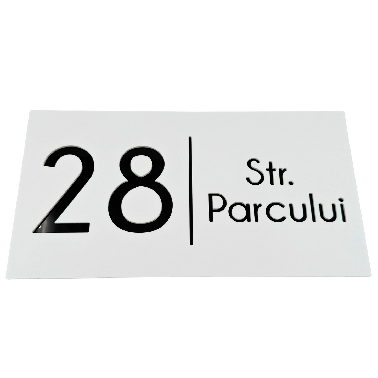PREMIUM HOUSE NUMBER - White Satin Glossy Black - 28×15 cm