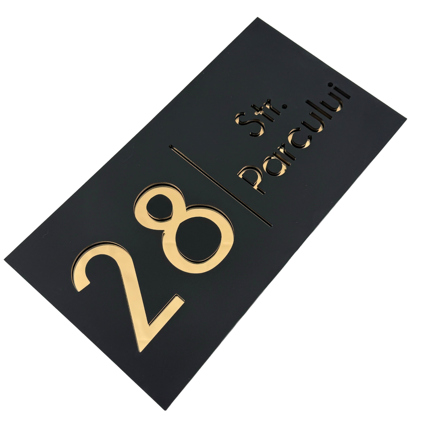 PREMIUM HOUSE NUMBER - Satin Black Gold Mirror - 28×15 cm
