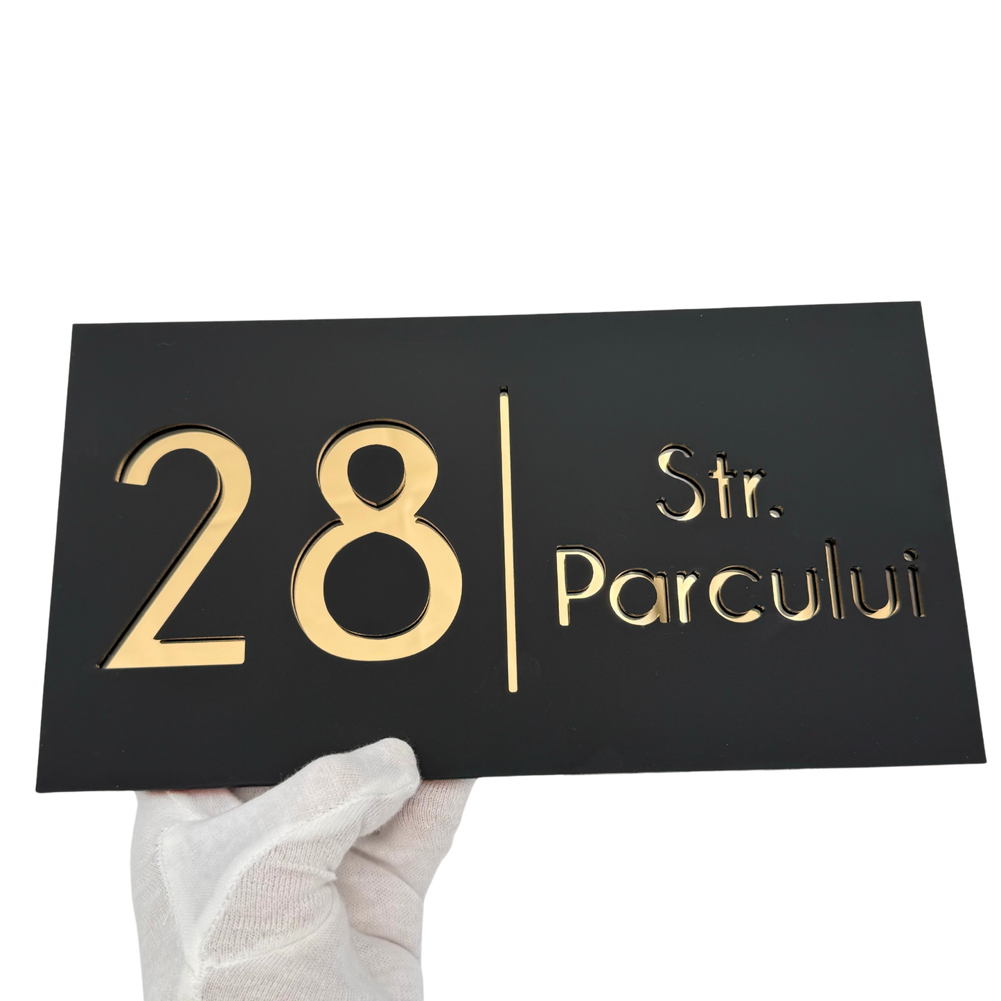 PREMIUM HOUSE NUMBER - Satin Black Gold Mirror - 28×15 cm