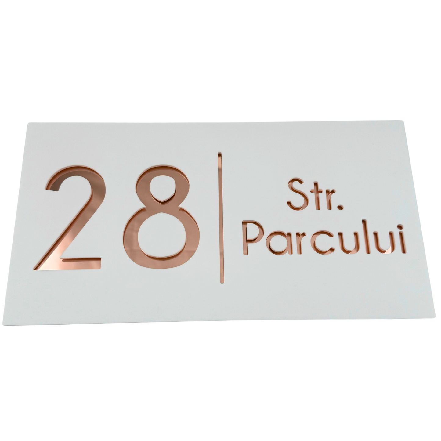 PREMIUM HOUSE NUMBER - White Satin Rose Gold Mirror - 28×15 cm