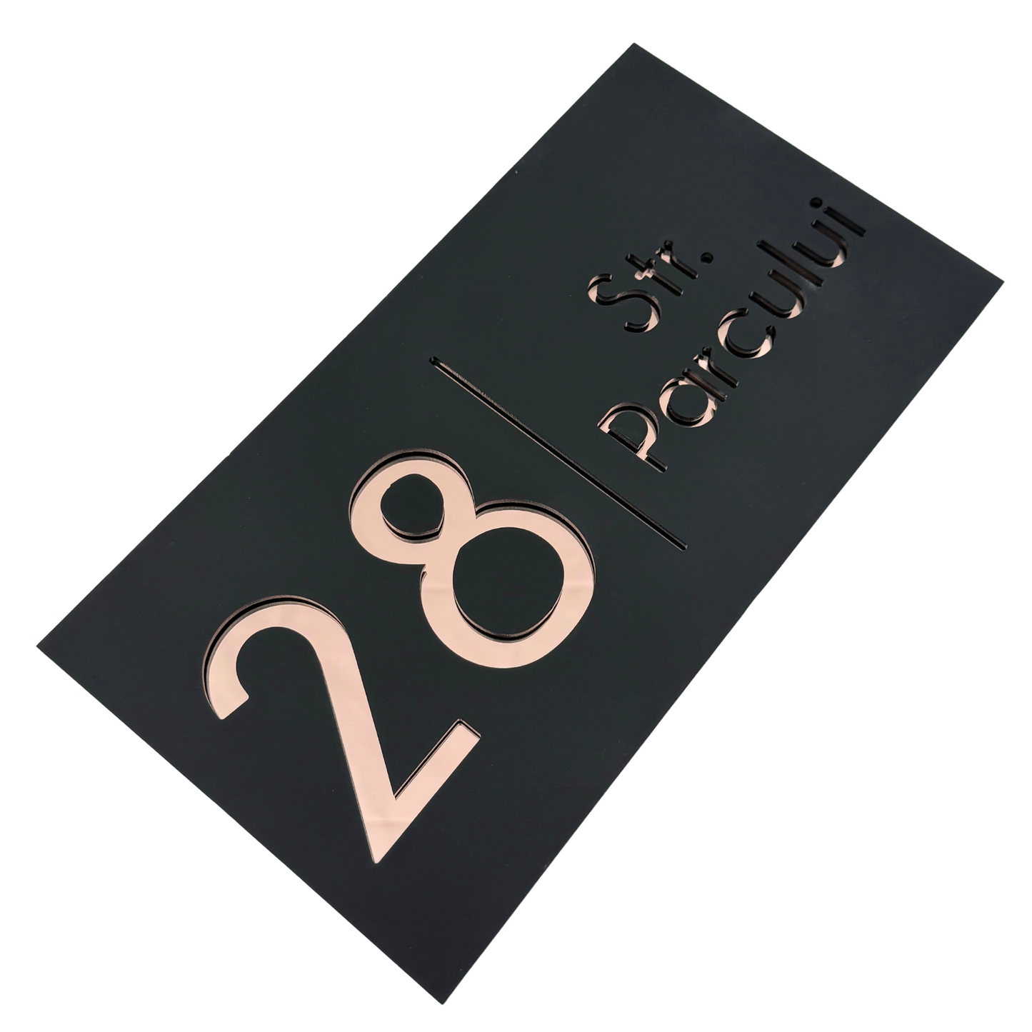 PREMIUM HOUSE NUMBER - Satin Black Rose Gold Mirror - 28×15 cm