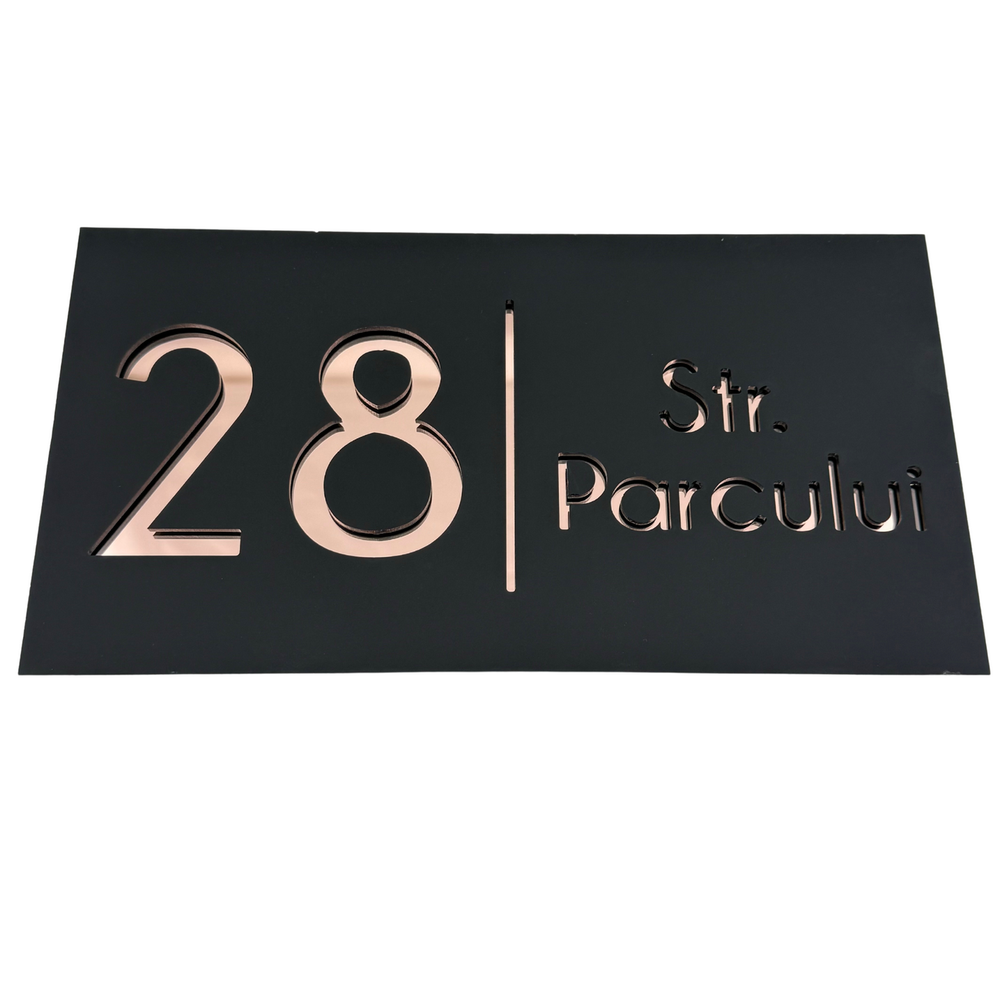 PREMIUM HOUSE NUMBER - Satin Black Rose Gold Mirror - 28×15 cm