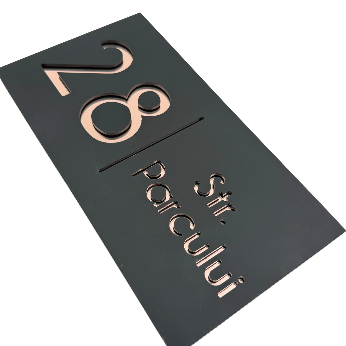 PREMIUM HOUSE NUMBER - Satin Black Rose Gold Mirror - 28×15 cm