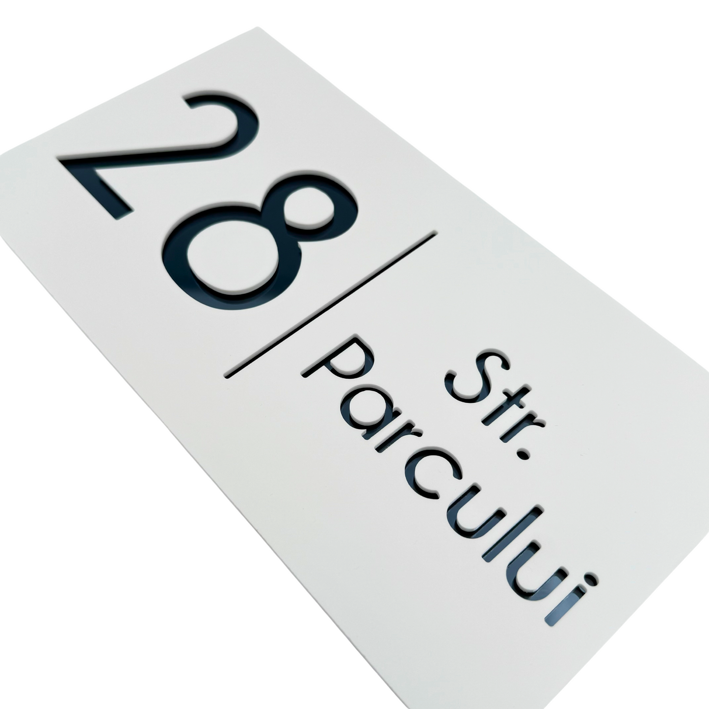 PREMIUM HOUSE NUMBER - White Satin Anthracite Grey Mirror - 28×15 cm