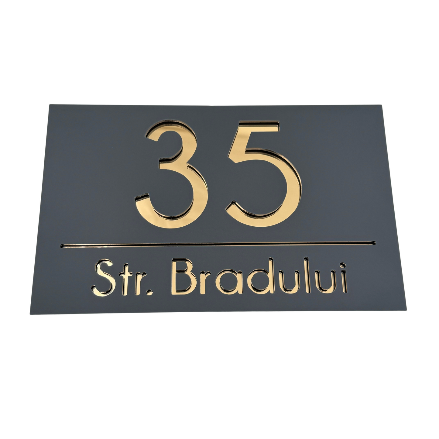 PREMIUM HOUSE NUMBER - Satin Grey Gold Mirror - 24×15 cm