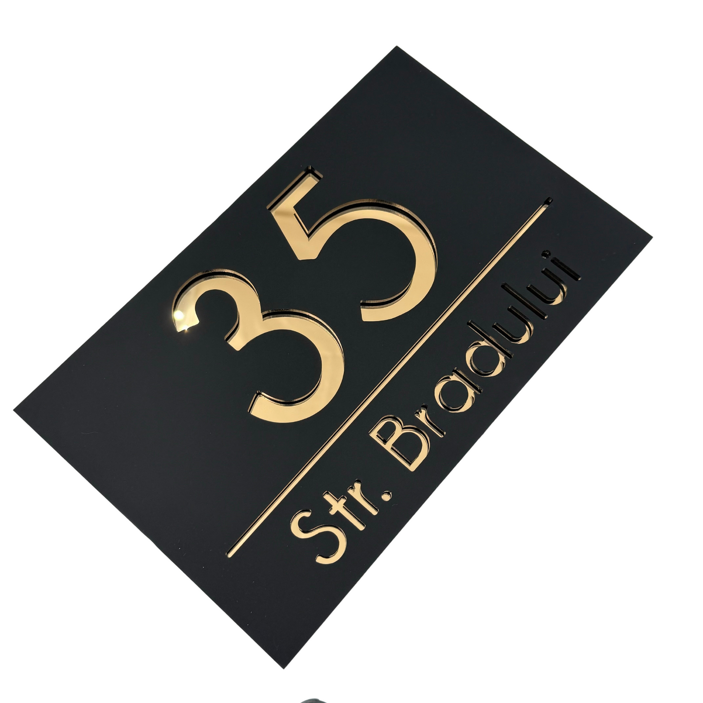 PREMIUM HOUSE NUMBER - Satin Black Gold Mirror - 24×15 cm