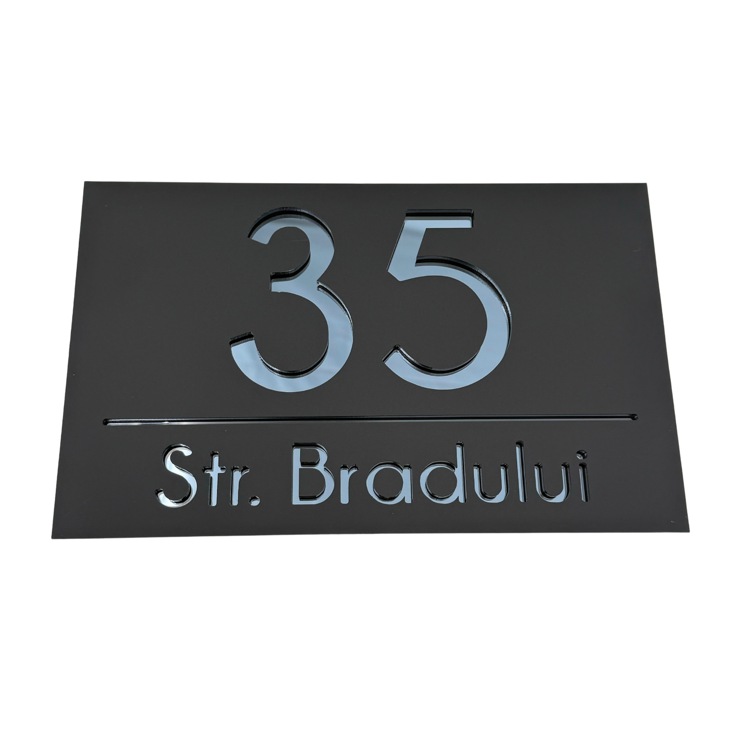 PREMIUM HOUSE NUMBER - Satin Black Anthracite Grey Mirror - 24x15