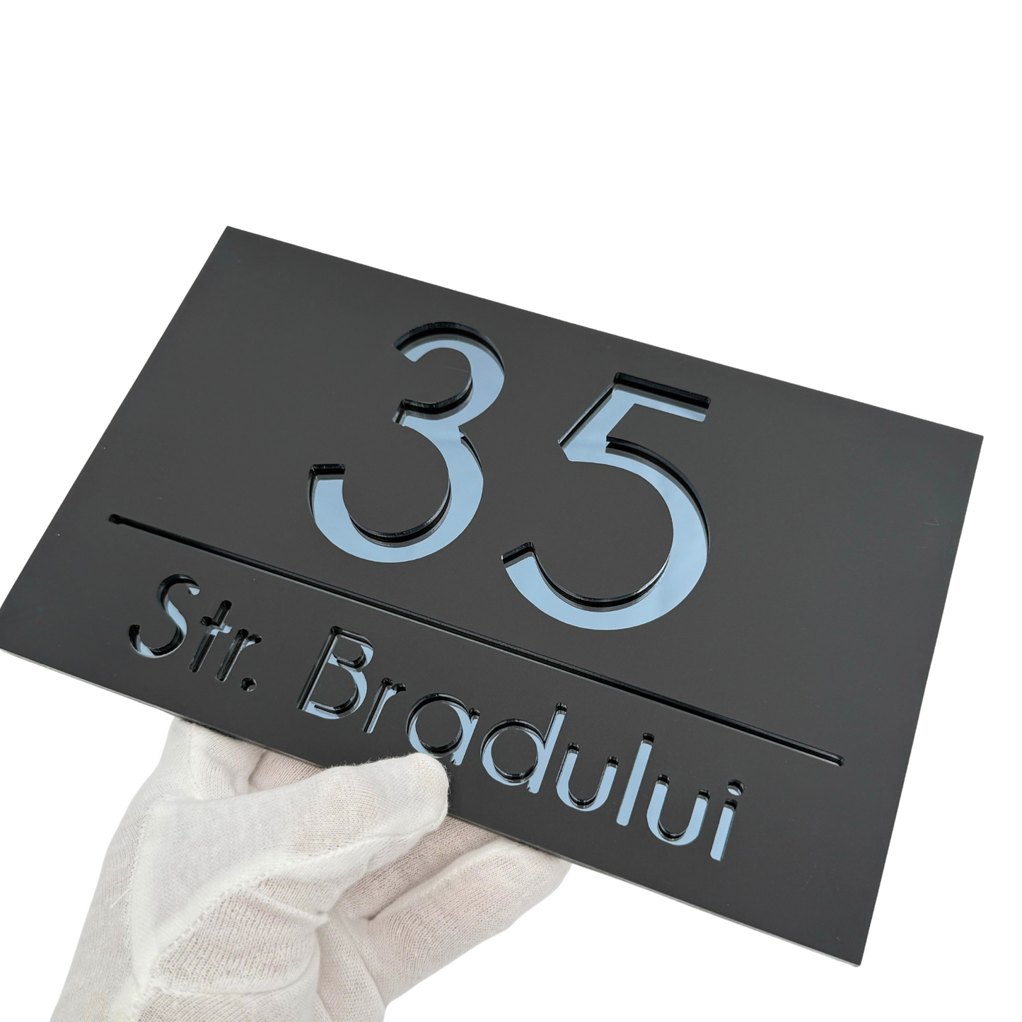 PREMIUM HOUSE NUMBER - Satin Black Anthracite Grey Mirror - 24x15