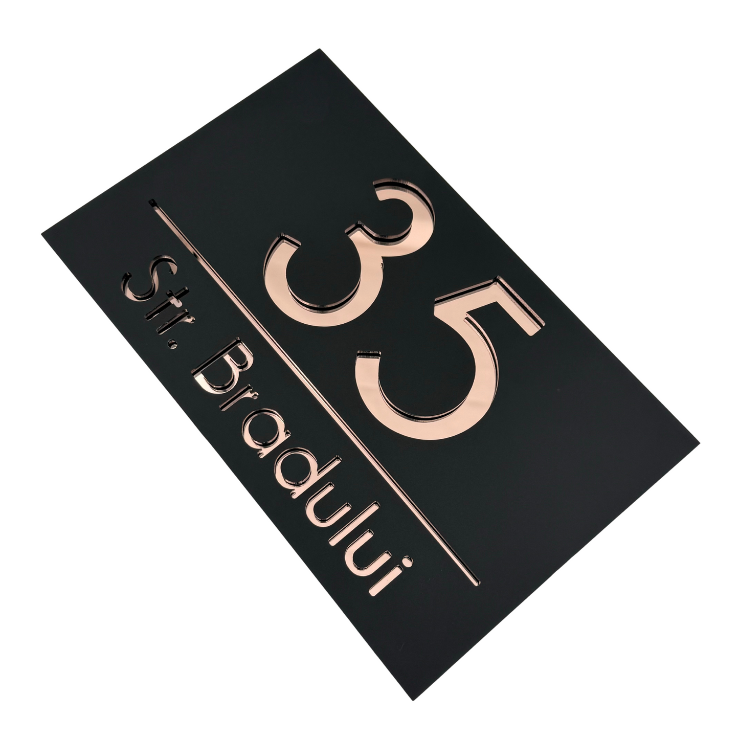 PREMIUM HOUSE NUMBER - Satin Black Rose Gold Mirror - 24×15 cm