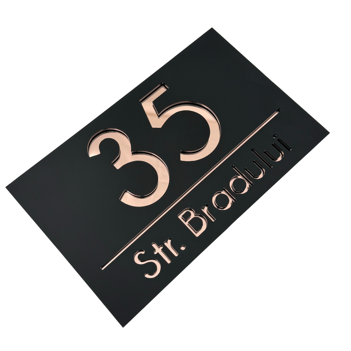 PREMIUM HOUSE NUMBER - Satin Black Rose Gold Mirror - 24×15 cm