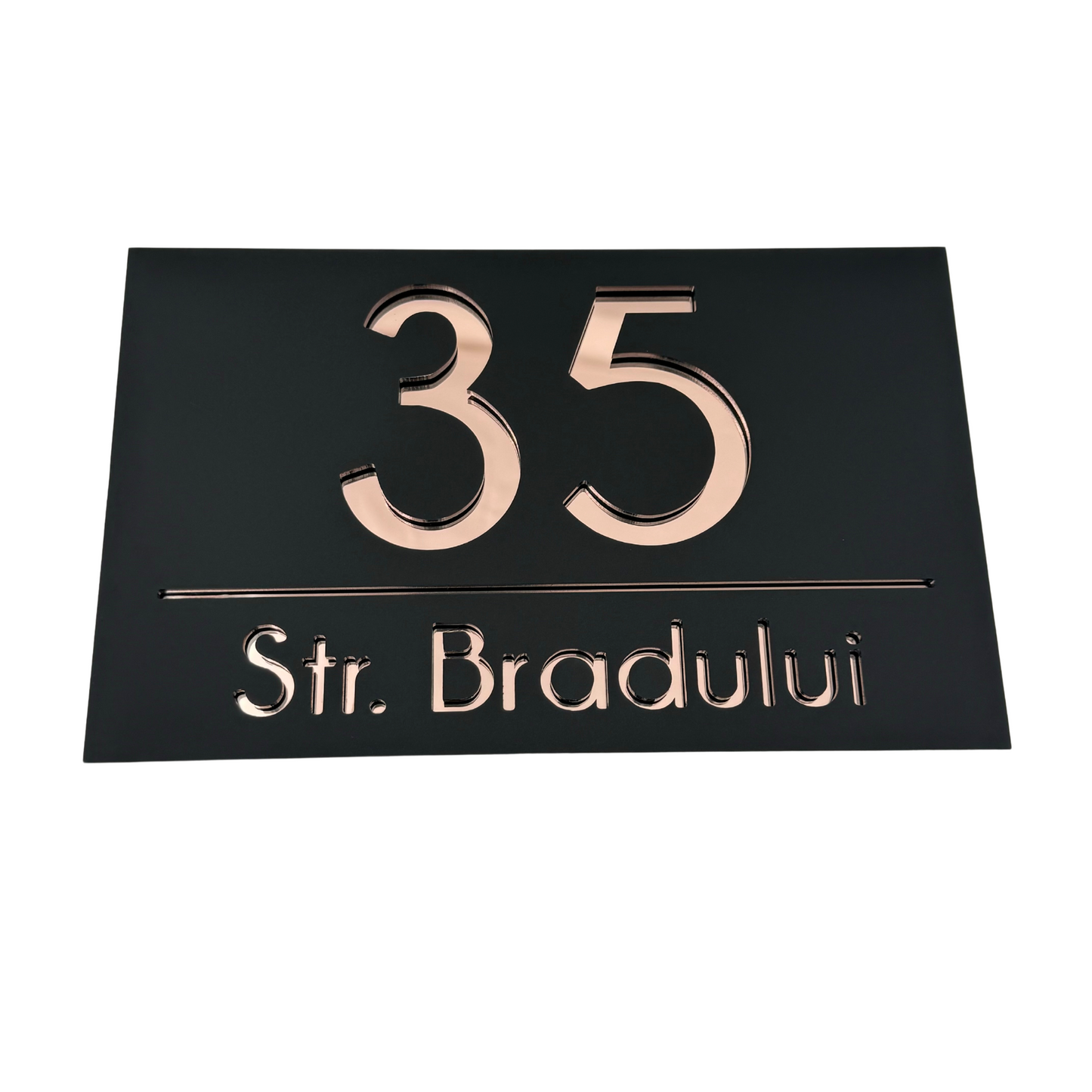 PREMIUM HOUSE NUMBER - Satin Black Rose Gold Mirror - 24×15 cm