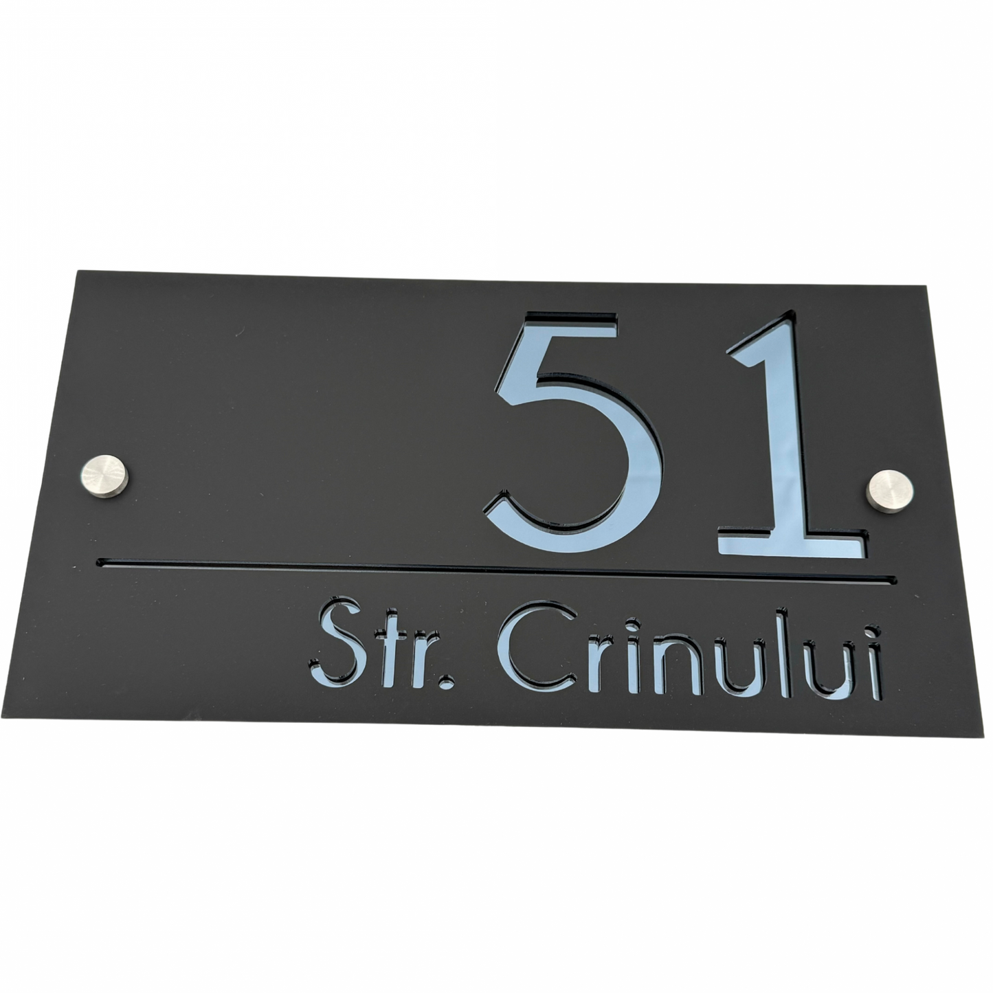 PREMIUM HOUSE NUMBER - Satin Black Anthracite Grey Mirror 2 Spacers Silver - 28×15 cm
