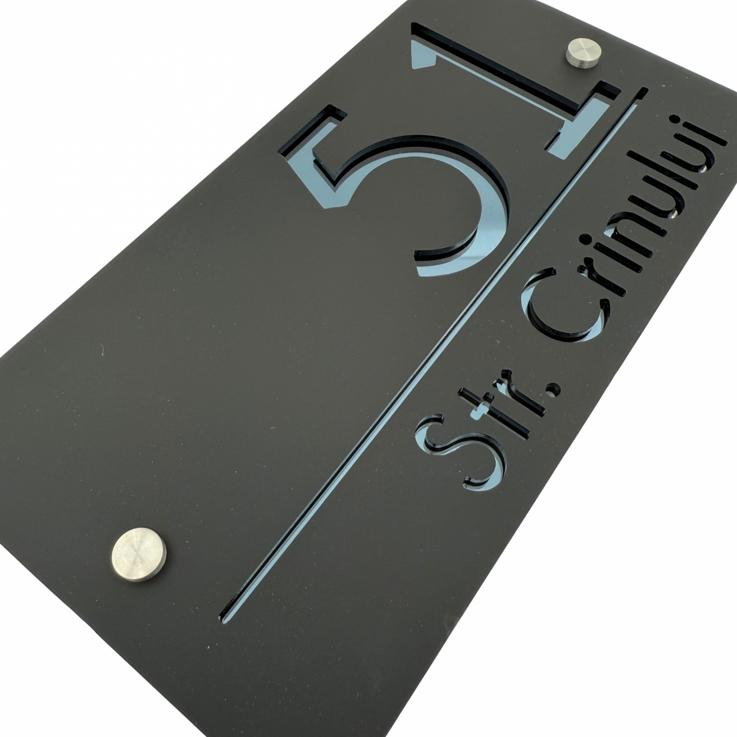 PREMIUM HOUSE NUMBER - Satin Black Anthracite Grey Mirror 2 Spacers Silver - 28×15 cm