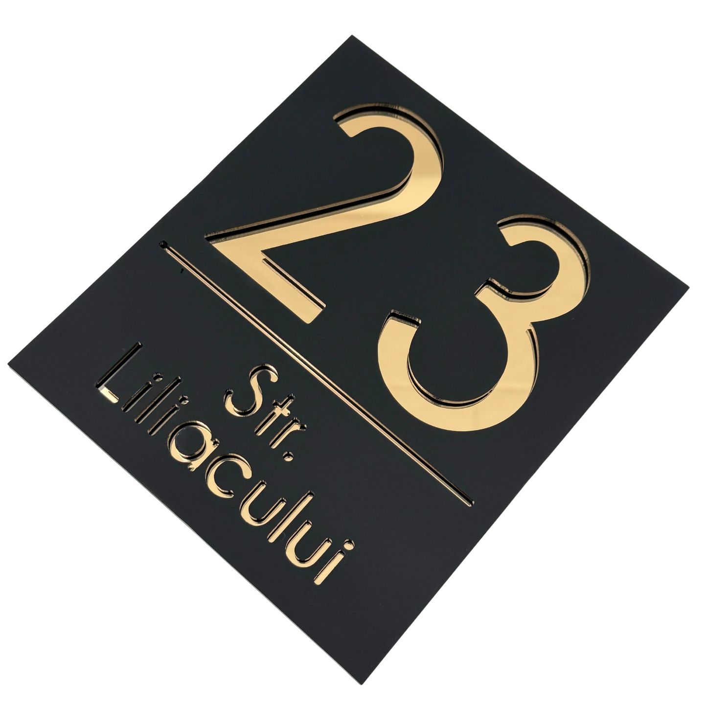 PREMIUM HOUSE NUMBER - Satin Black Gold Mirror - 18×16 cm