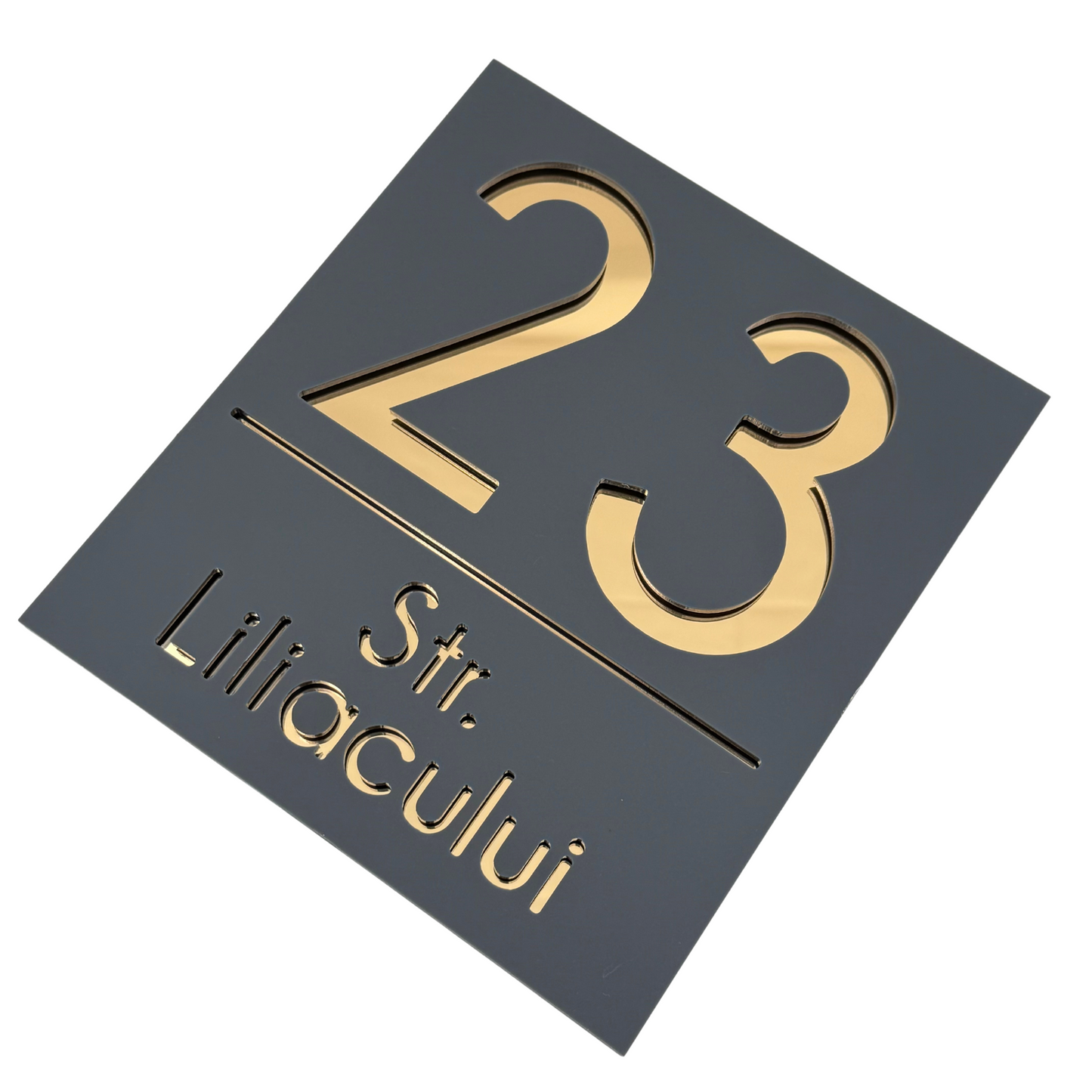 PREMIUM HOUSE NUMBER - Satin Grey Gold Mirror - 18×16 cm