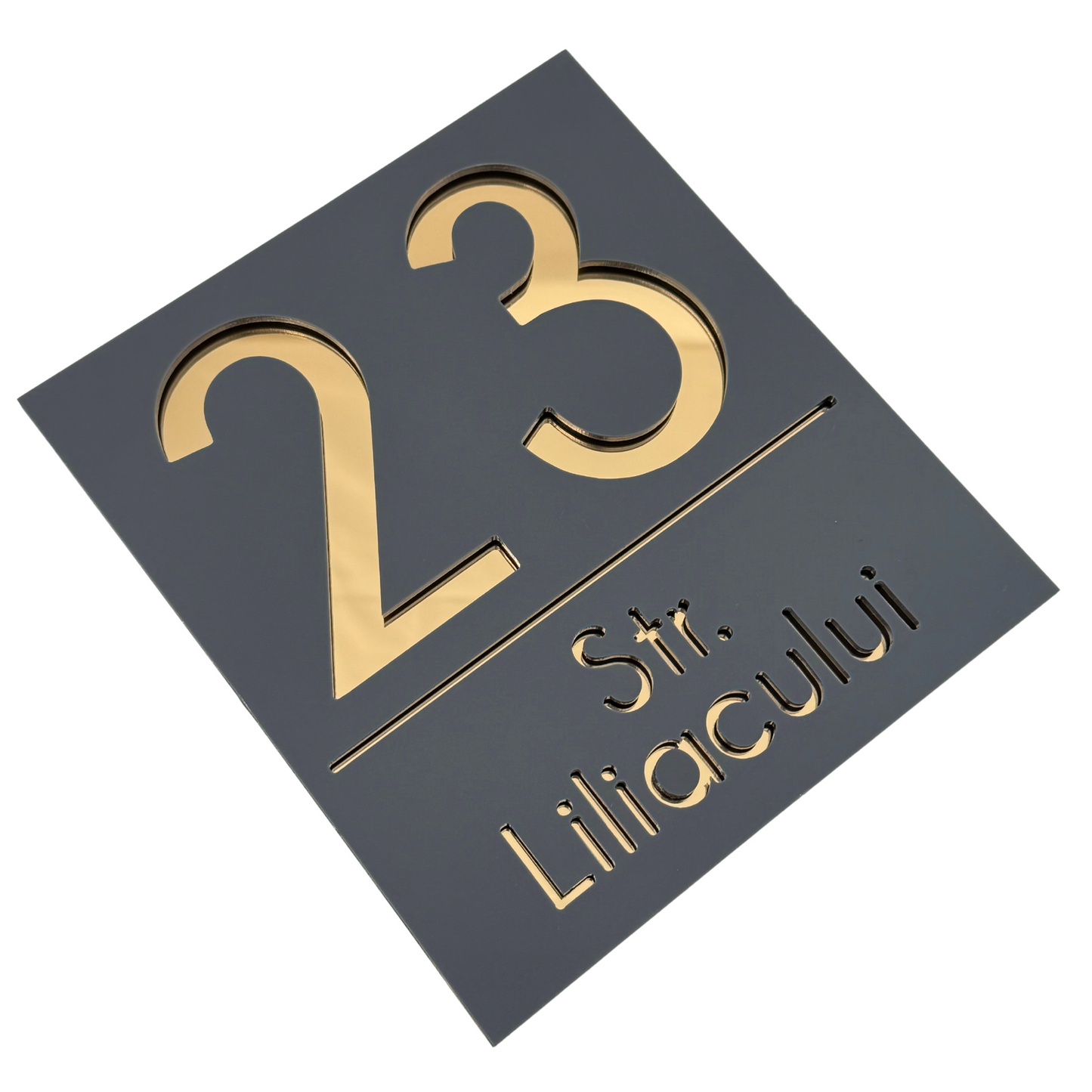 PREMIUM HOUSE NUMBER - Satin Grey Gold Mirror - 18×16 cm