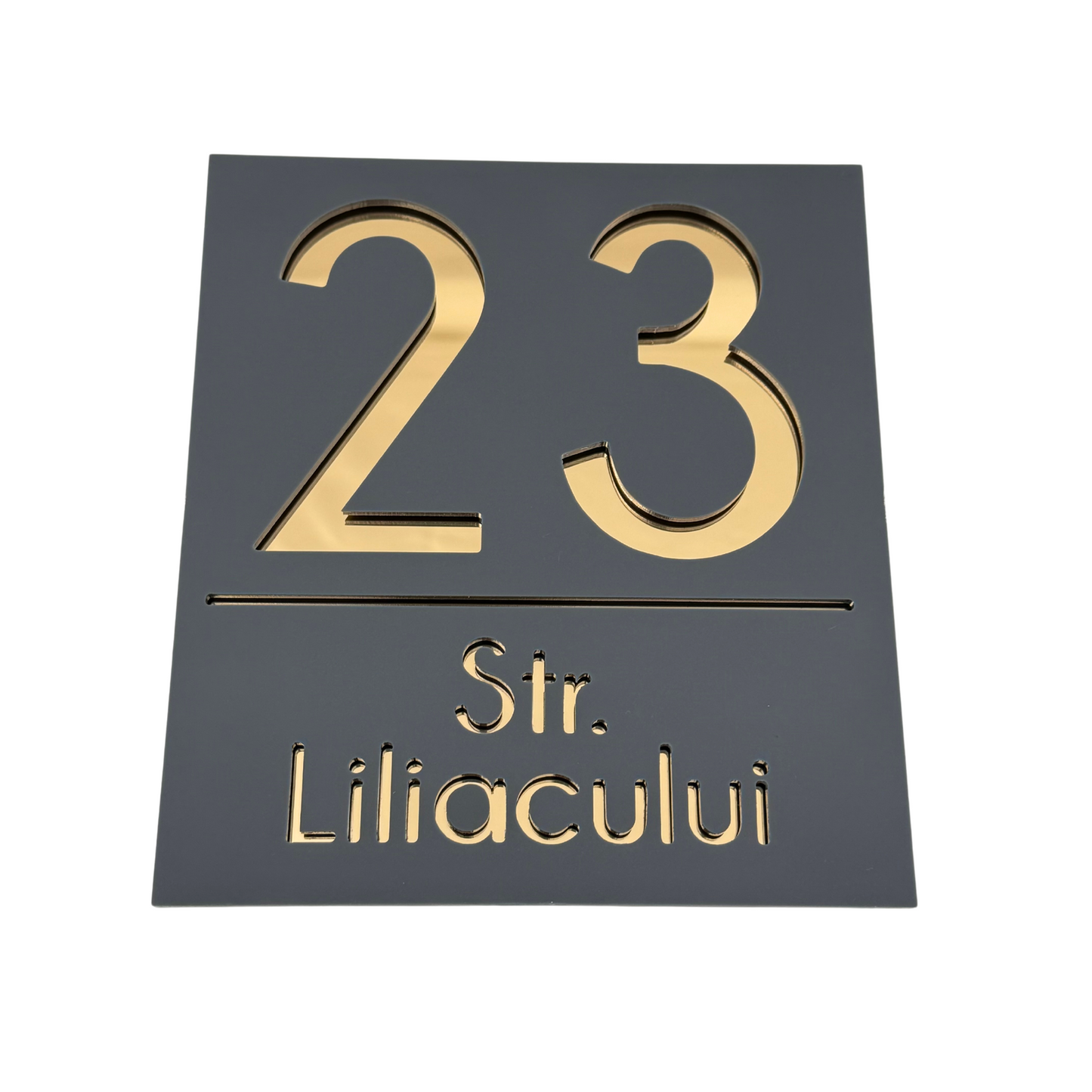 PREMIUM HOUSE NUMBER - Satin Grey Gold Mirror - 18×16 cm