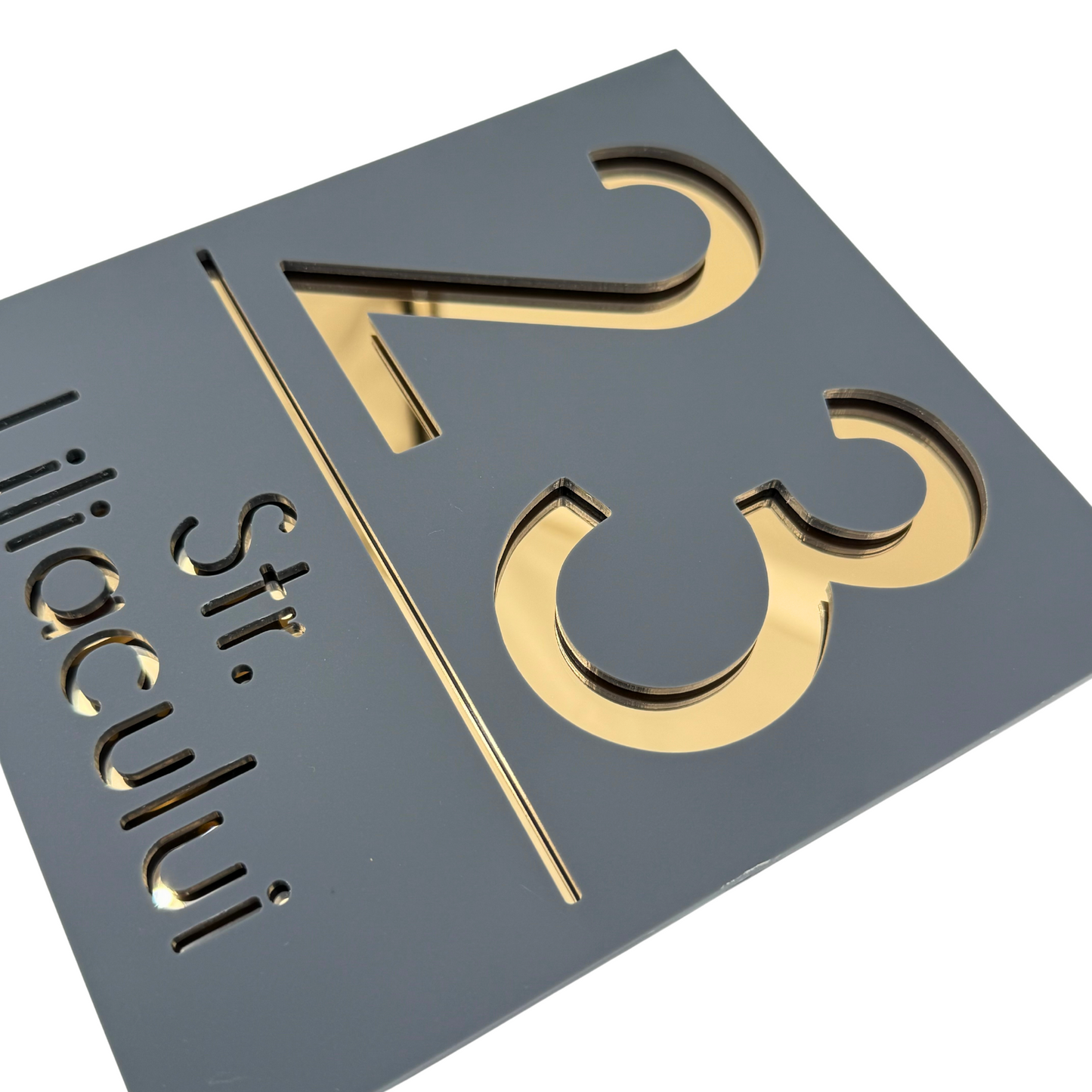 PREMIUM HOUSE NUMBER - Satin Grey Gold Mirror - 18×16 cm