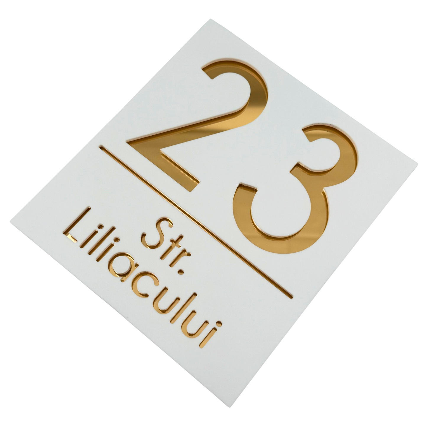 PREMIUM HOUSE NUMBER - White Satin Gold Mirror - 18×16 cm