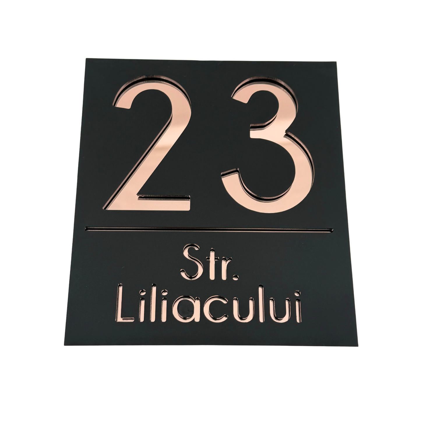 PREMIUM HOUSE NUMBER - Satin Black Rose Gold Mirror - 18×16 cm