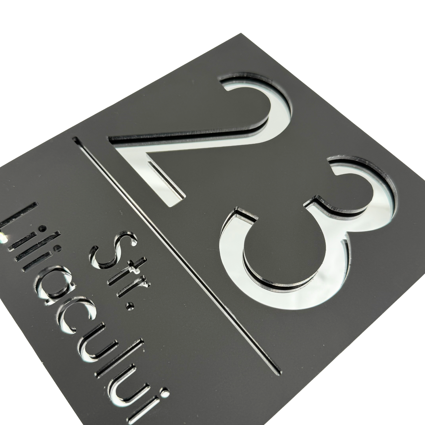 PREMIUM HOUSE NUMBER - Satin Black Silver Mirror - 18×16 cm