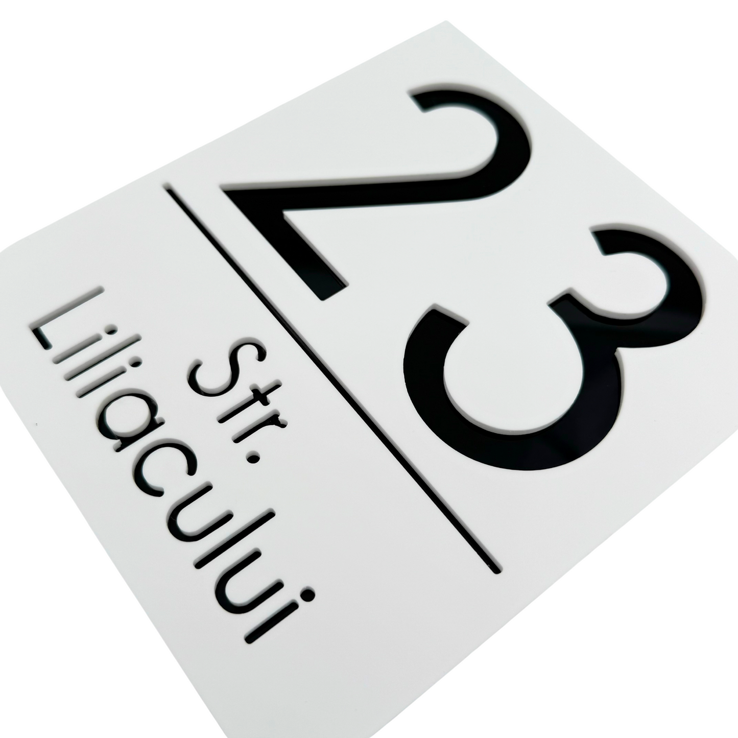 PREMIUM HOUSE NUMBER - White Satin Glossy Black - 18×16 cm
