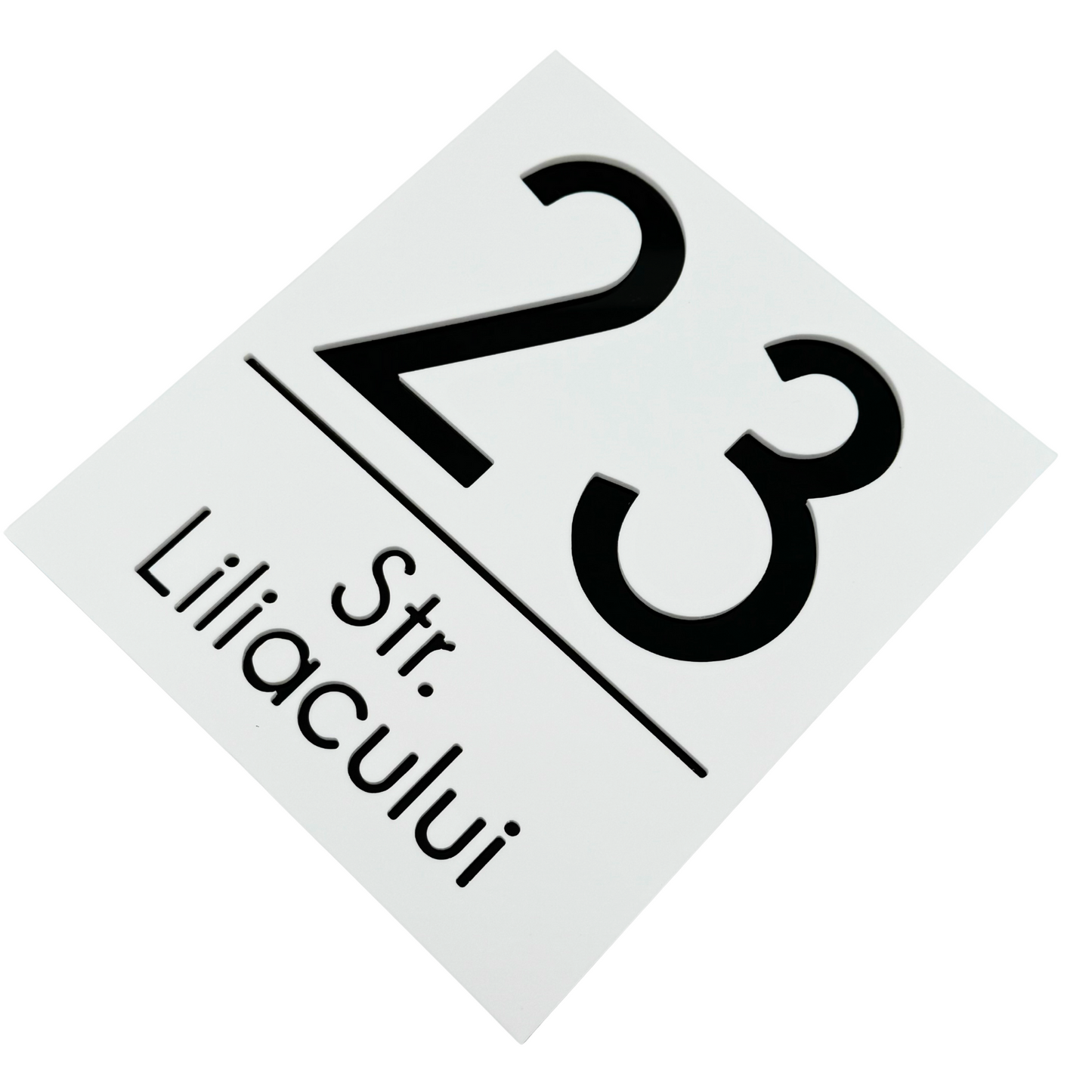 PREMIUM HOUSE NUMBER - White Satin Glossy Black - 18×16 cm