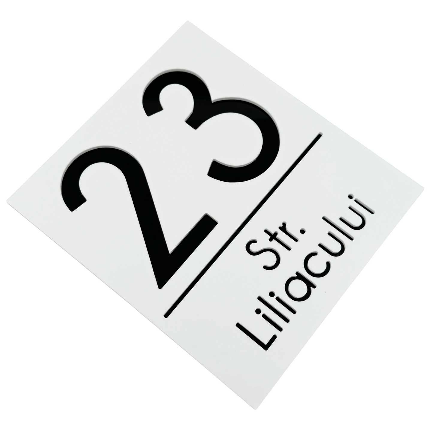 PREMIUM HOUSE NUMBER - White Satin Glossy Black - 18×16 cm