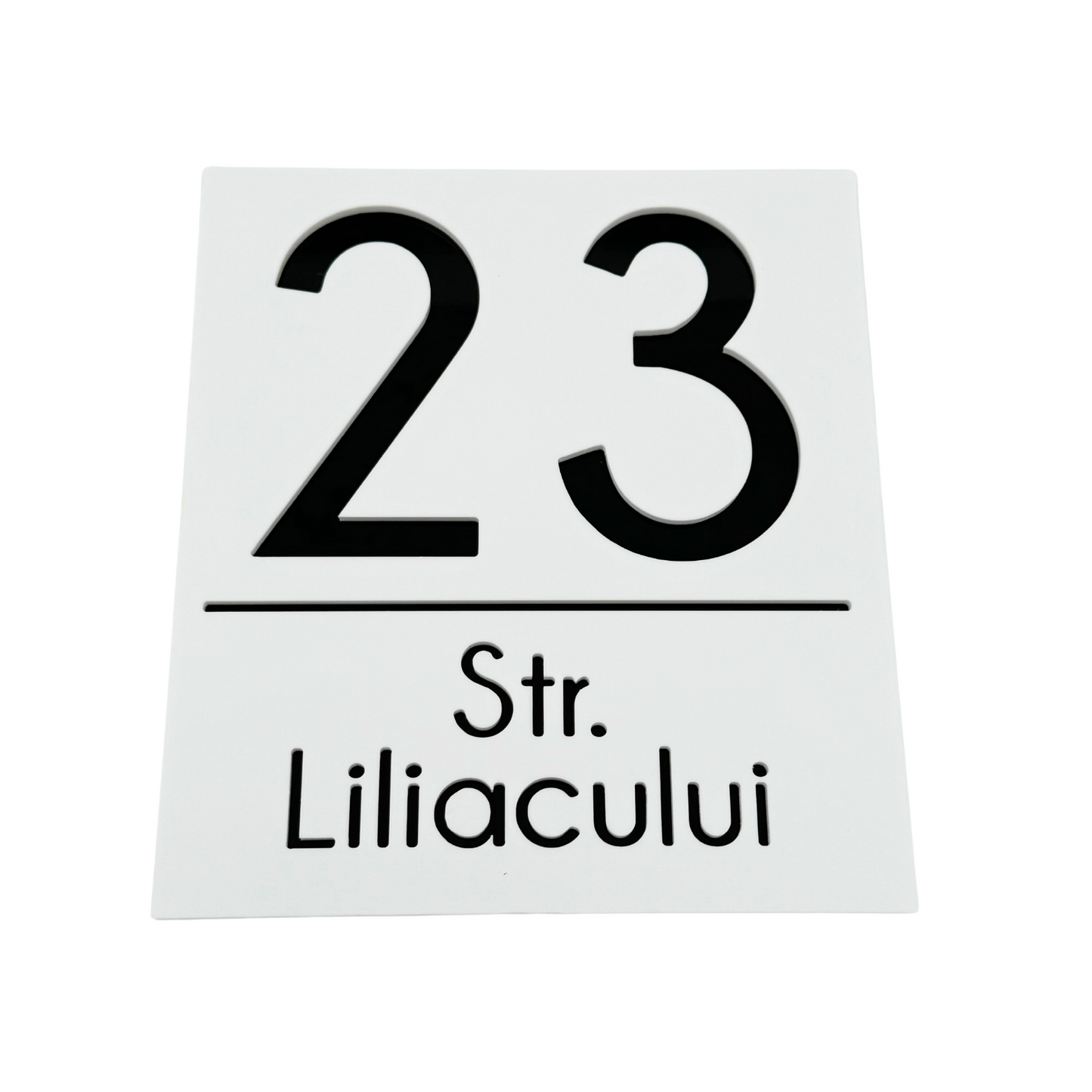 PREMIUM HOUSE NUMBER - White Satin Glossy Black - 18×16 cm