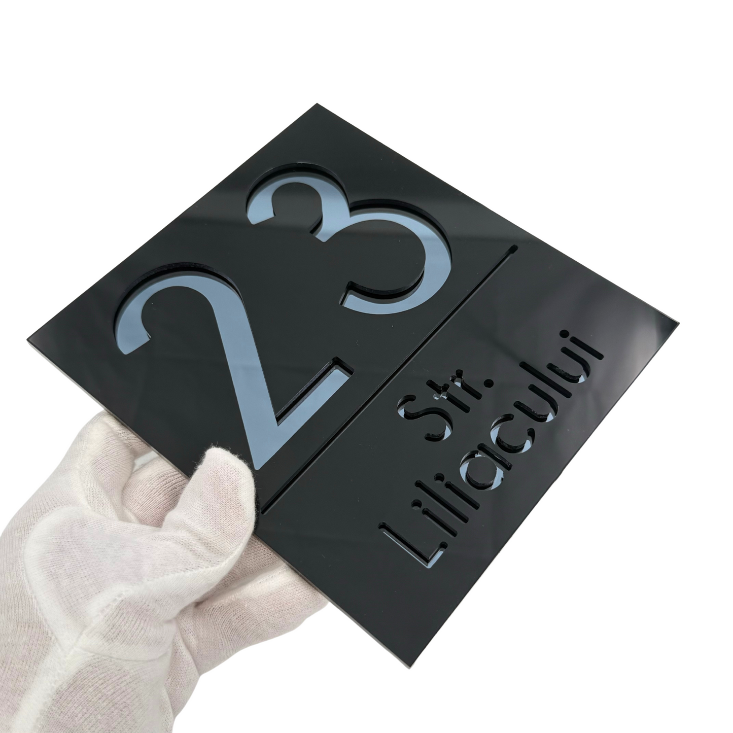 PREMIUM HOUSE NUMBER - Glossy Black Anthracite Grey Mirror - 18×16 cm