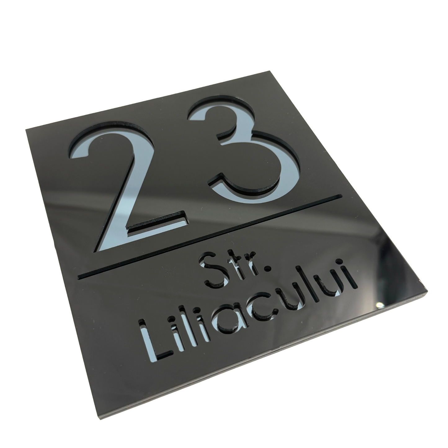 PREMIUM HOUSE NUMBER - Glossy Black Anthracite Grey Mirror - 18×16 cm