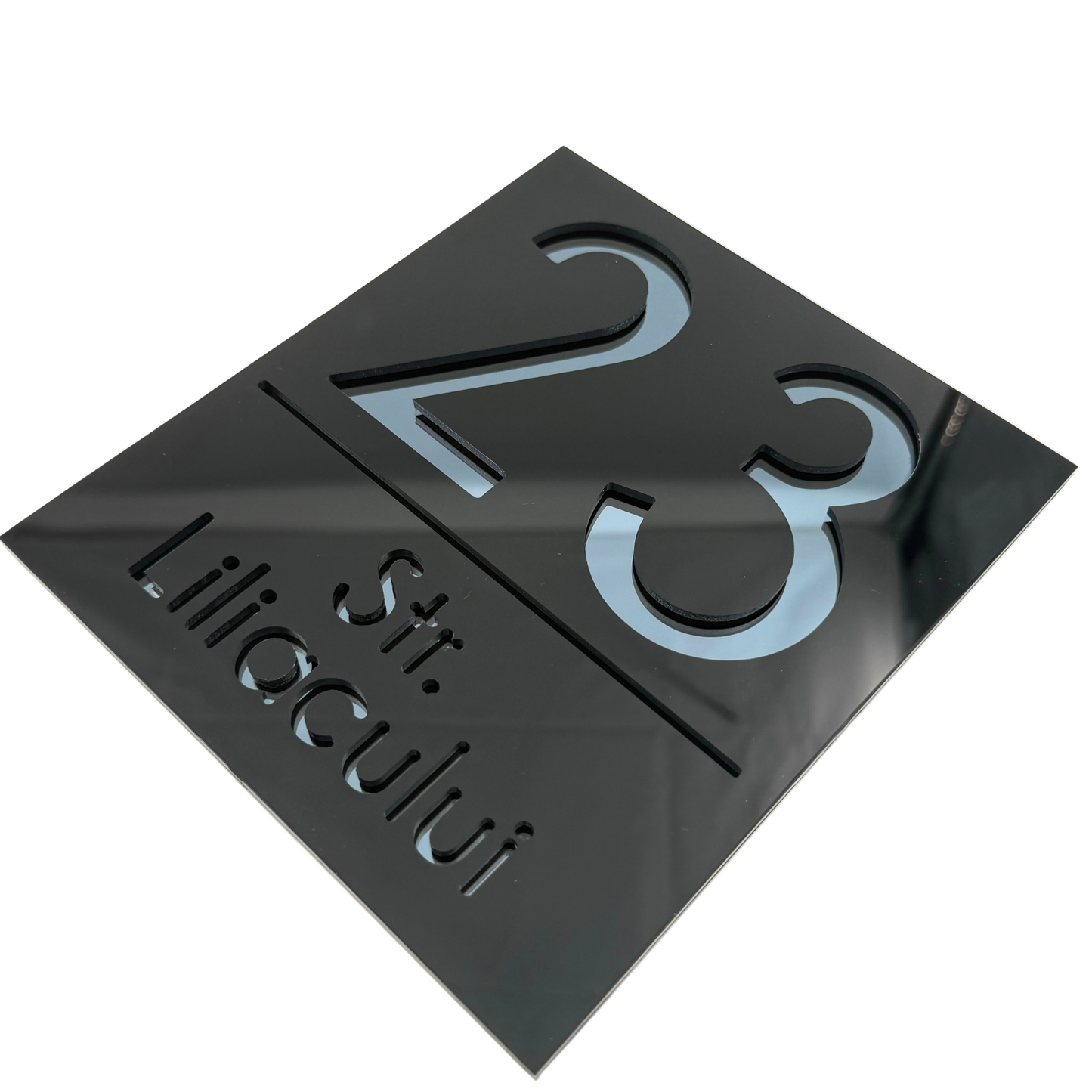 PREMIUM HOUSE NUMBER - Glossy Black Anthracite Grey Mirror - 18×16 cm
