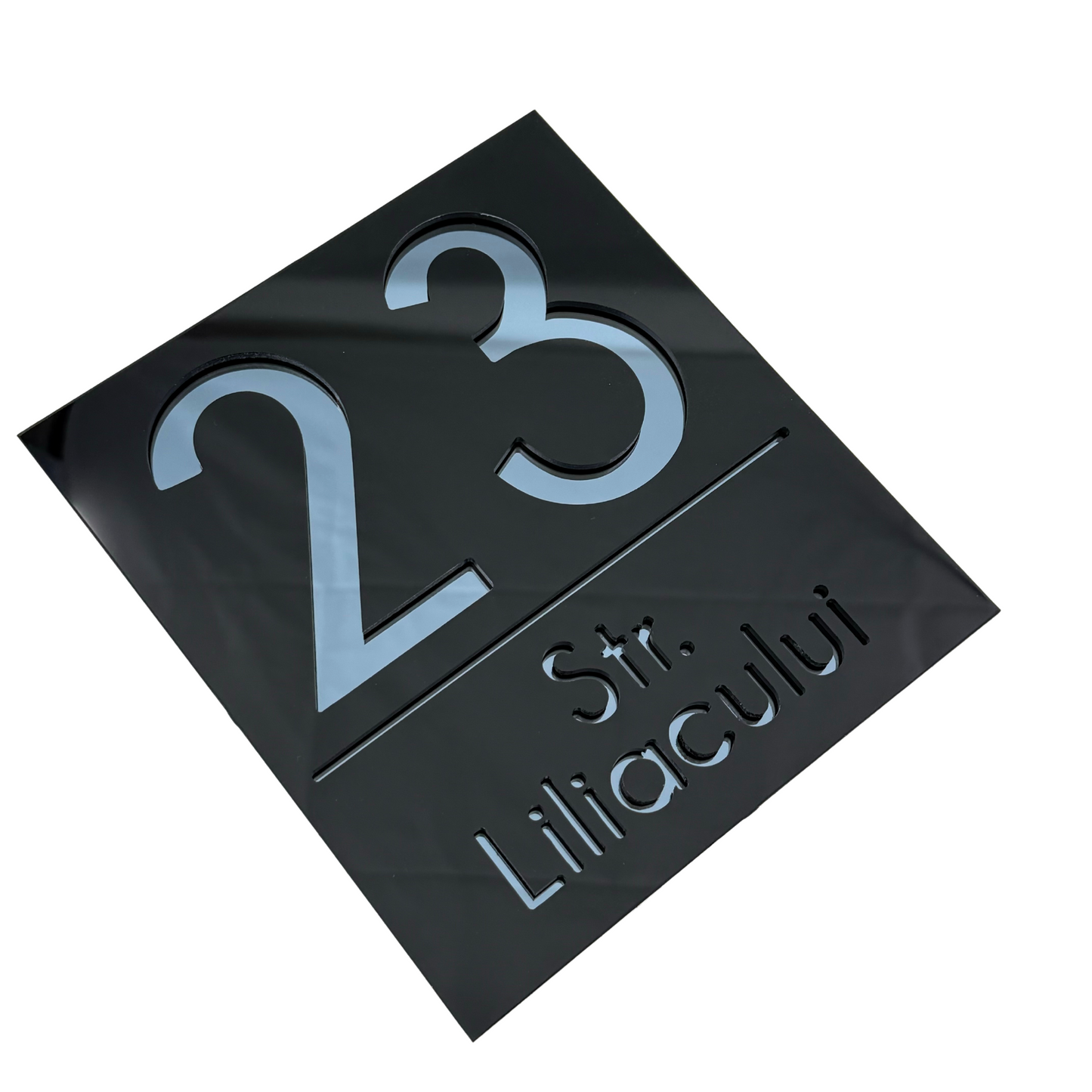 PREMIUM HOUSE NUMBER - Glossy Black Anthracite Grey Mirror - 18×16 cm