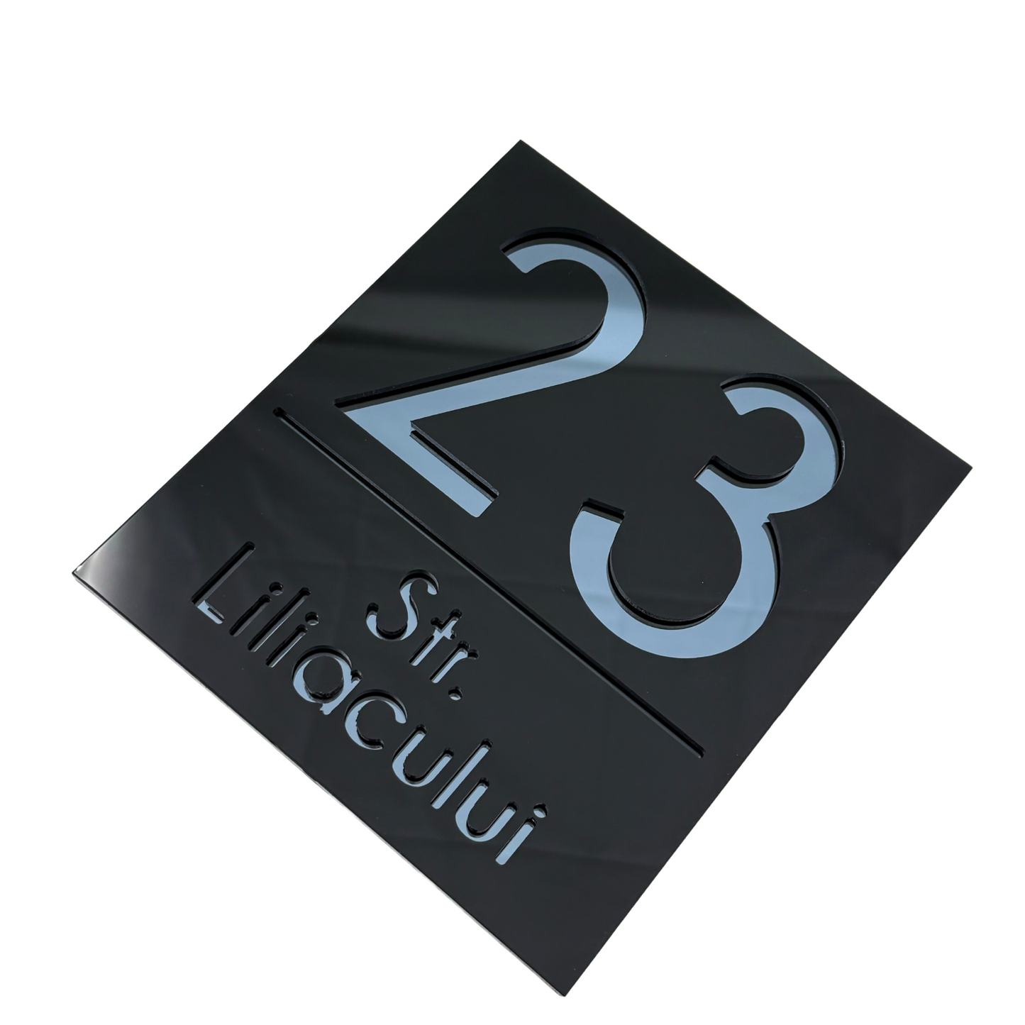 PREMIUM HOUSE NUMBER - Glossy Black Anthracite Grey Mirror - 18×16 cm