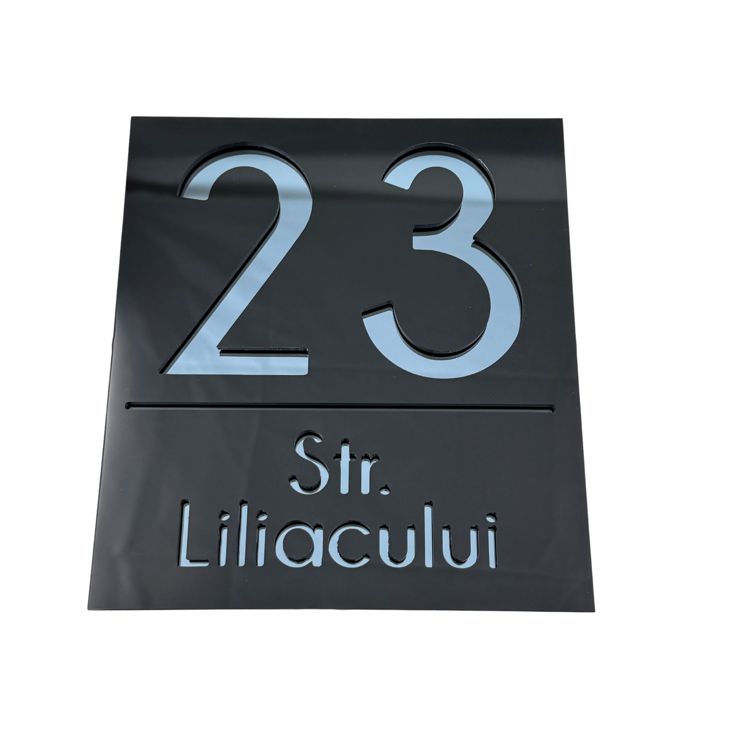 PREMIUM HOUSE NUMBER - Glossy Black Anthracite Grey Mirror - 18×16 cm