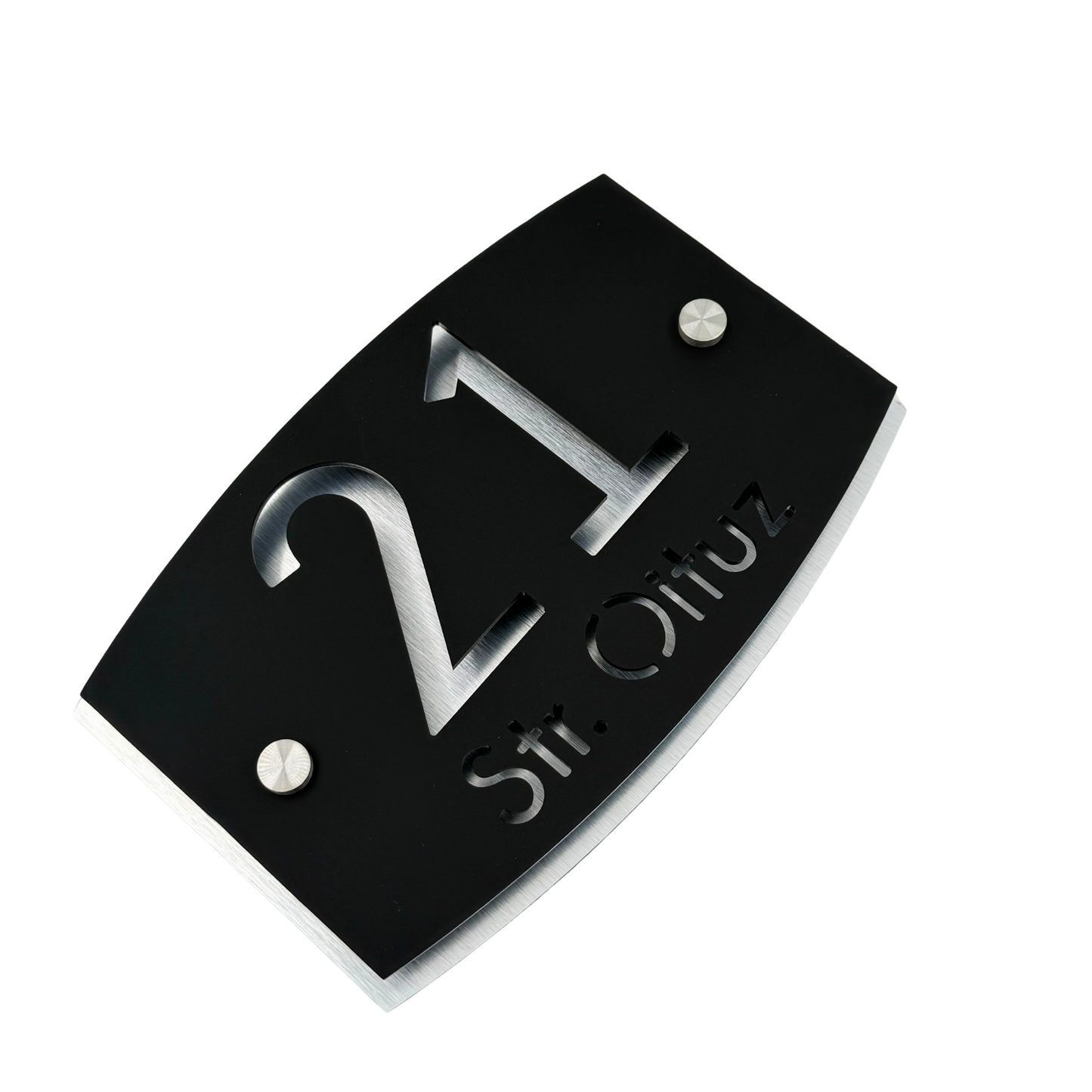 PREMIUM HOUSE NUMBER - Satin Black Aluminium Pearly 2 Spacers Silver - 20×13 cm